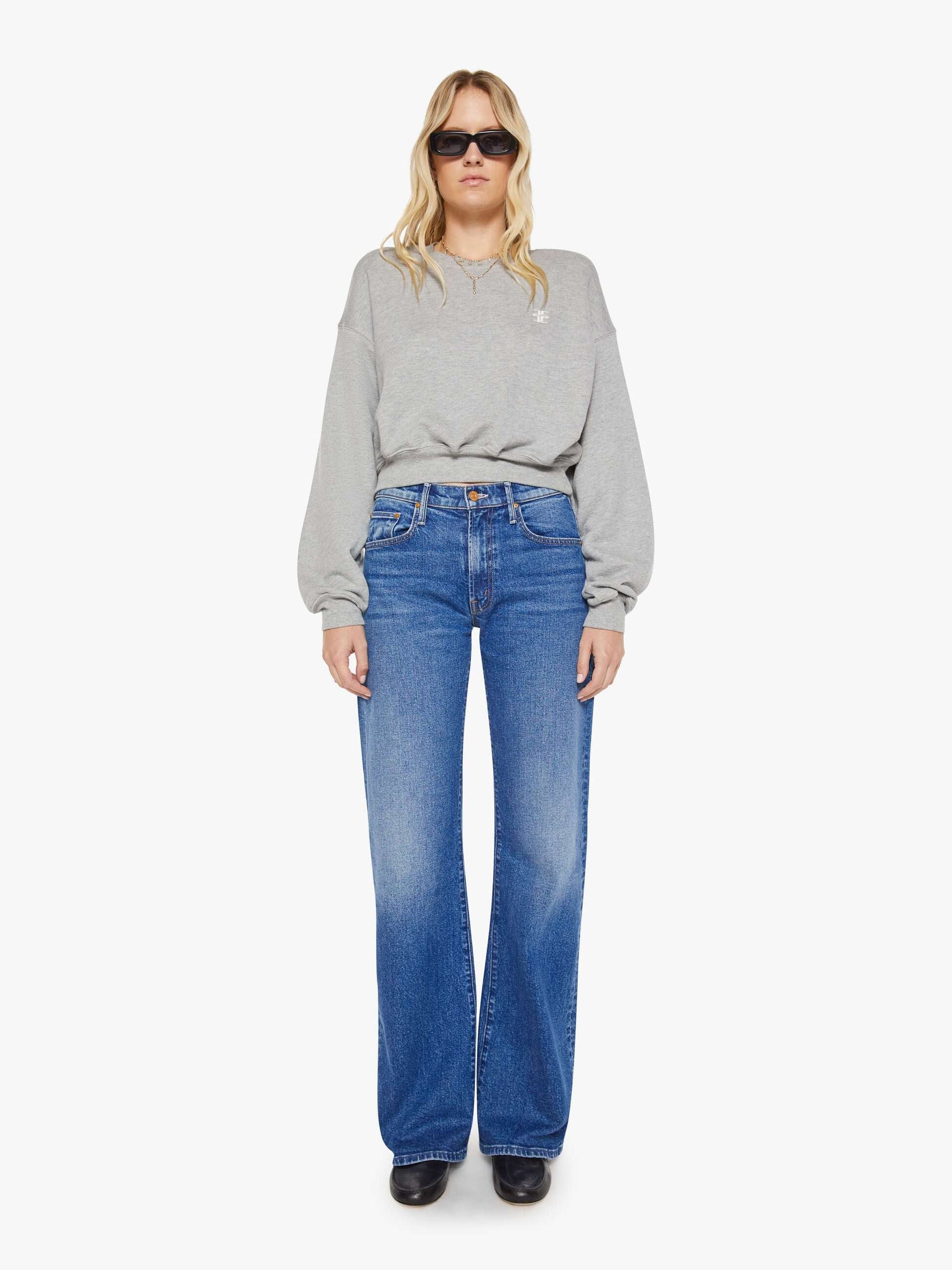 Mother Denim Eterne Cropped Crewneck Sweatshirt Grey (Open)