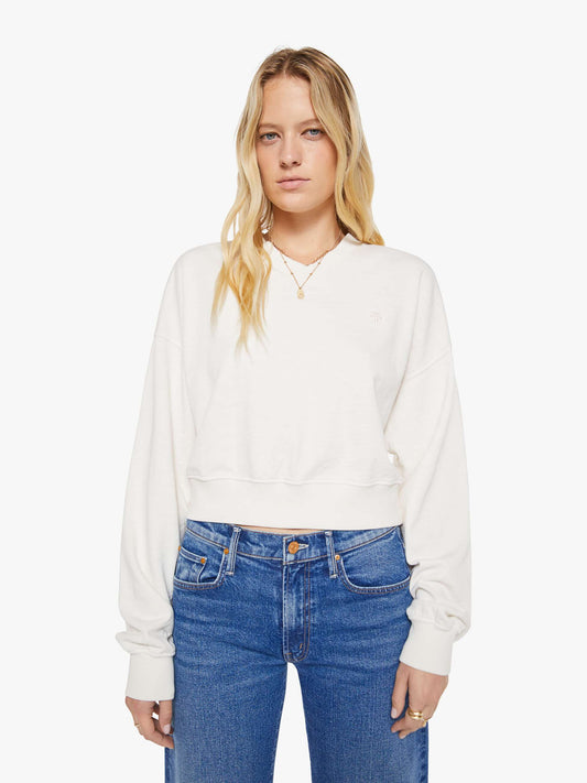 Mother Denim Eterne Cropped V-Neck Sweatshirt White (Natural)