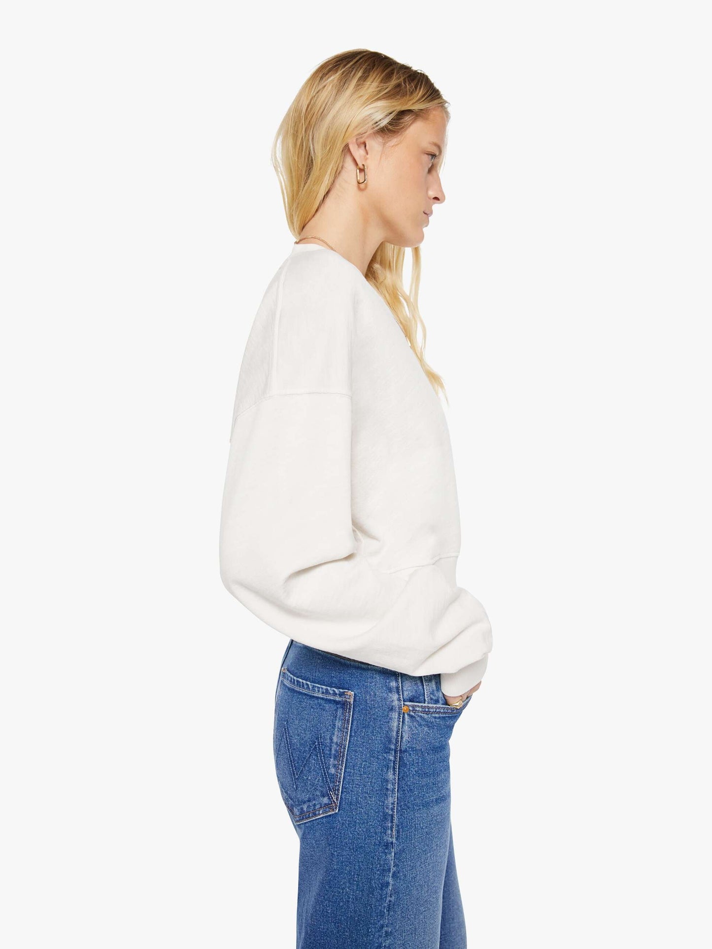 Mother Denim Eterne Cropped V-Neck Sweatshirt White (Natural)