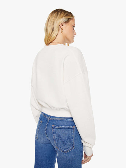 Mother Denim Eterne Cropped V-Neck Sweatshirt White (Natural)