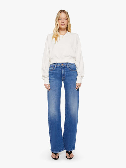 Mother Denim Eterne Cropped V-Neck Sweatshirt White (Natural)