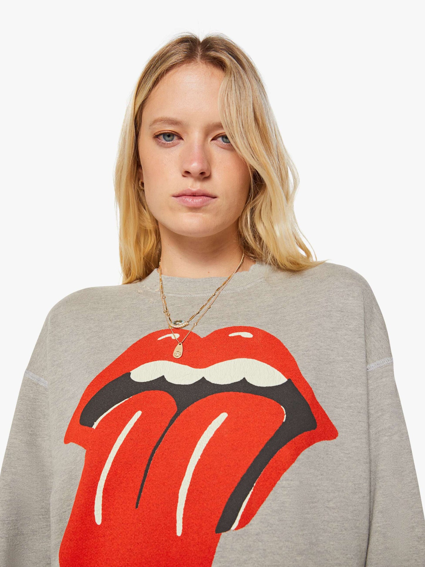 Mother Denim MadeWorn Rolling Stones Destroyed Sweatshirt Grey (Open)