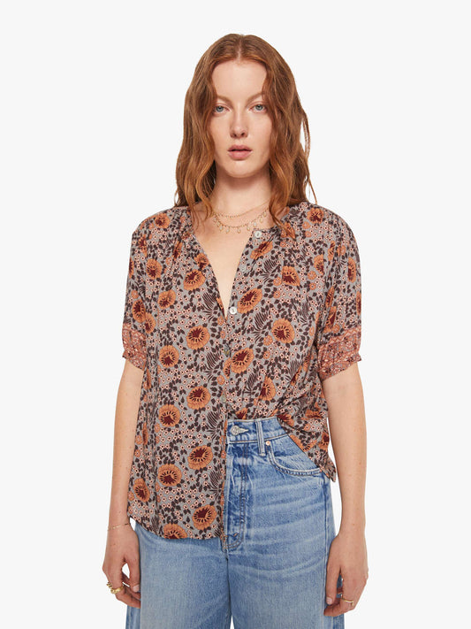Mother Denim Natalie Martin Violet Top VINTAGE FLOWERS SLATE