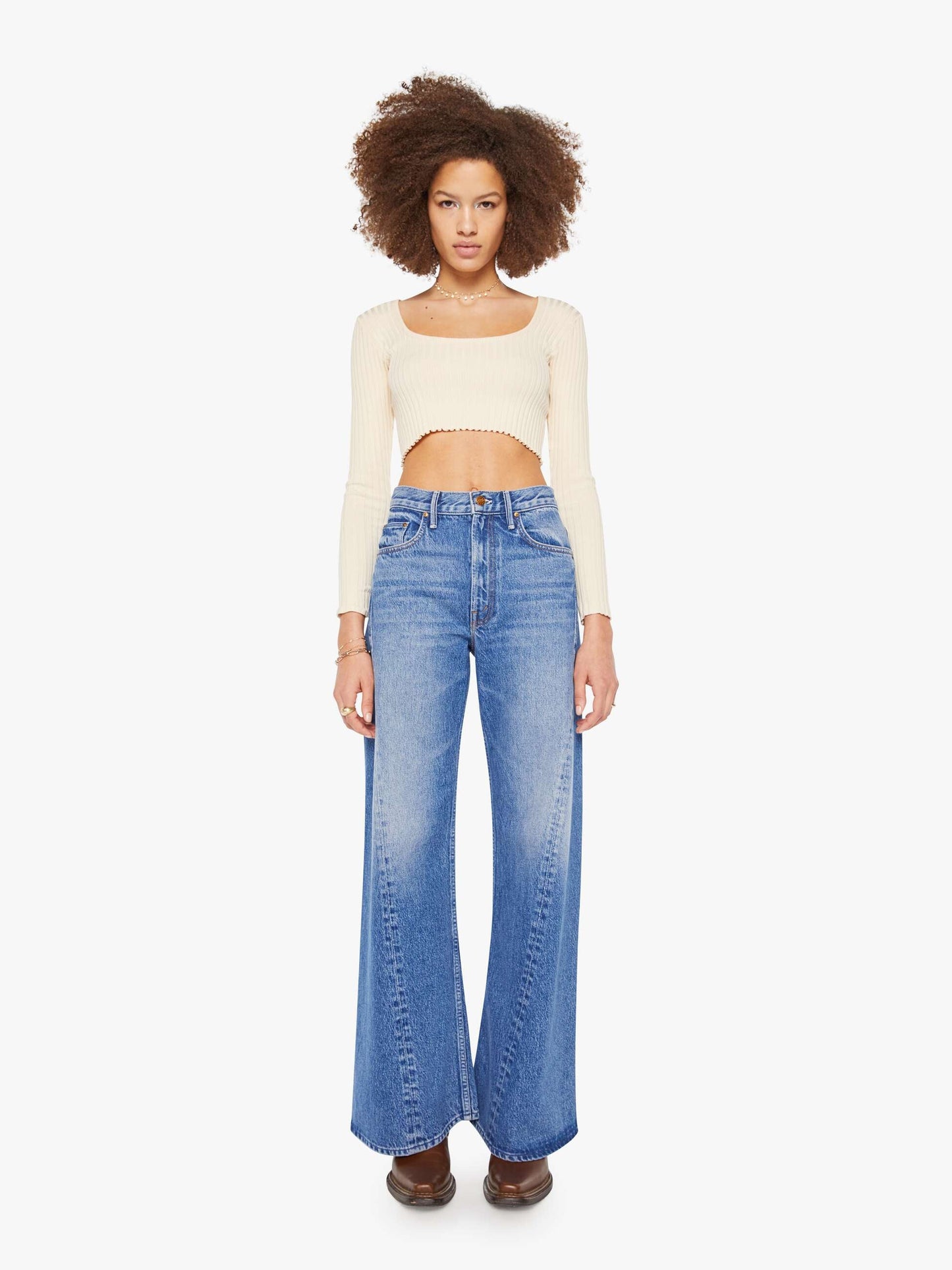 Mother Denim SPRWMN Polo Sweatshirt White (Open)