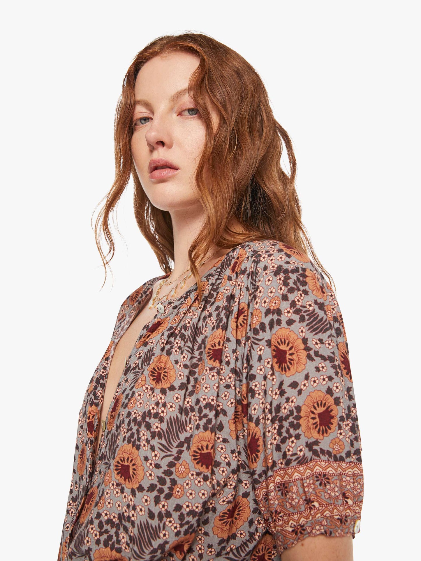 Mother Denim Natalie Martin Violet Top VINTAGE FLOWERS SLATE