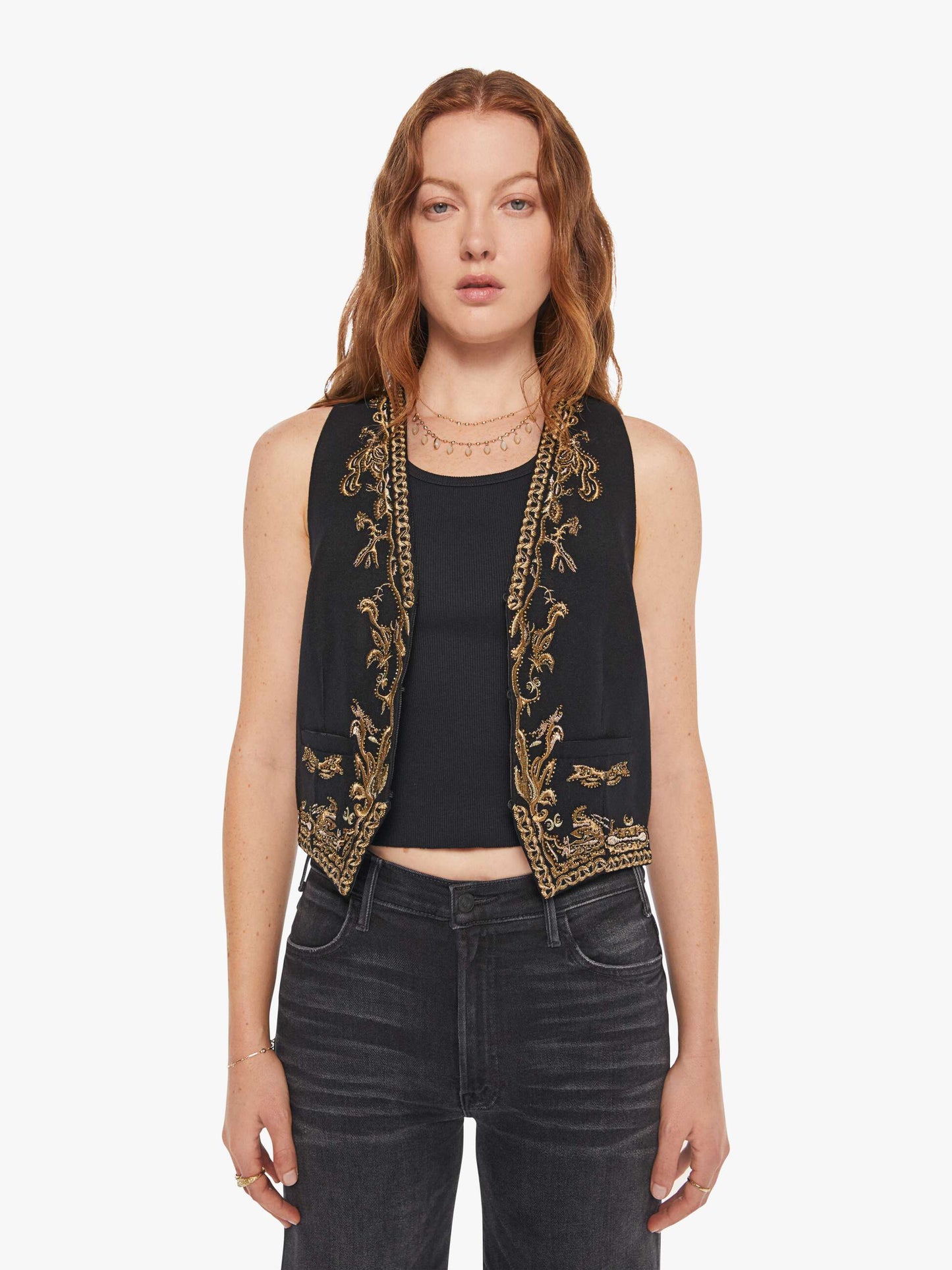 Mother Denim Maria Cher Selena Vest Black