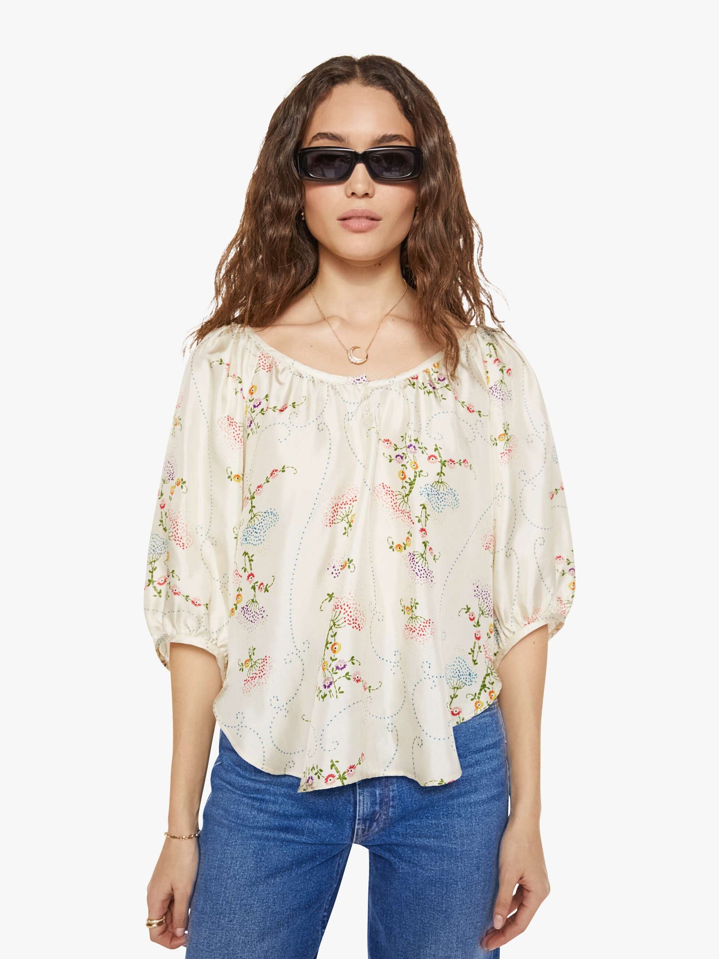 Mother Denim La Prestic Ouiston Moisson Top BRODERIE ECRU