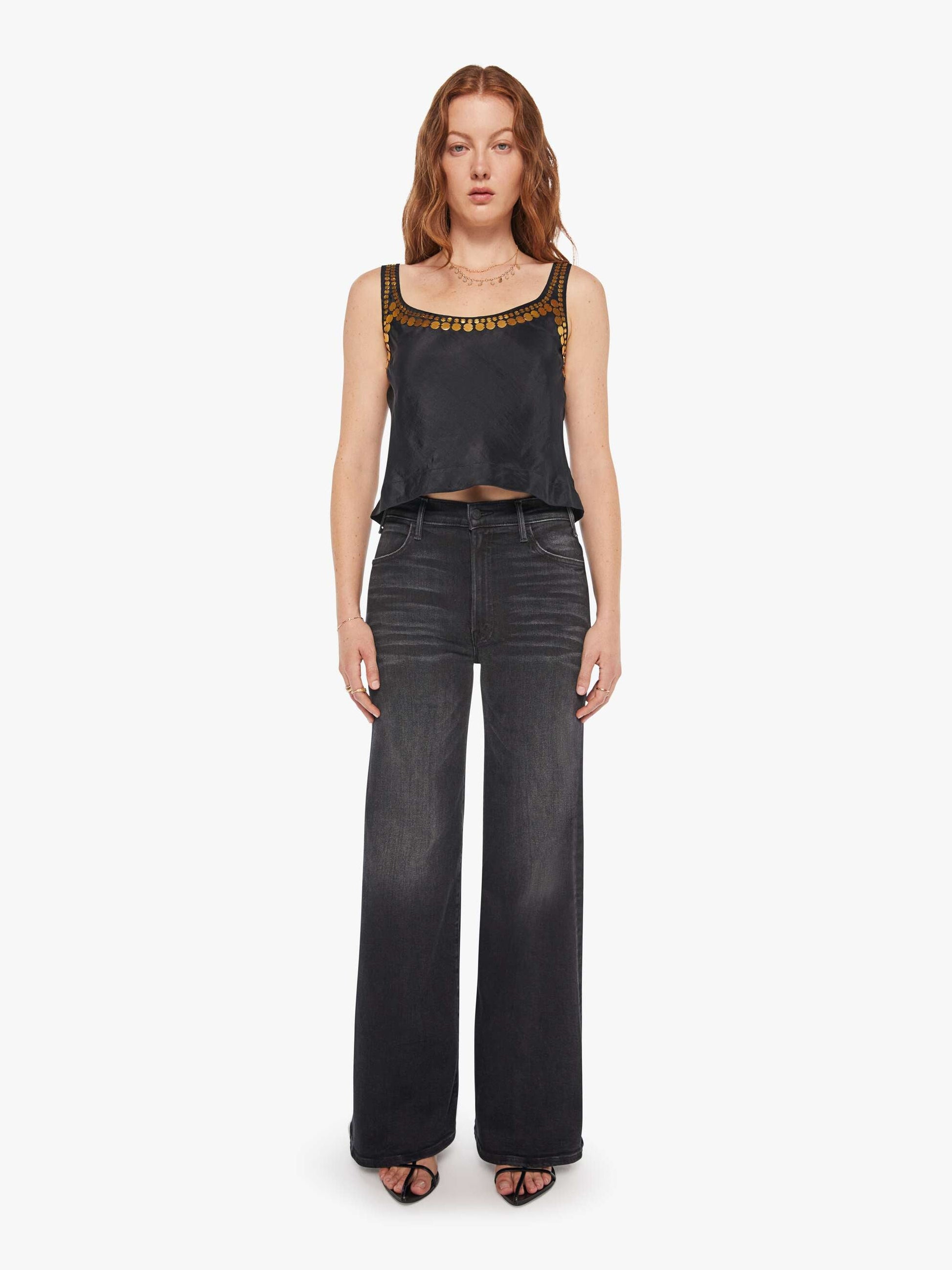 Mother Denim Alix Of Bohemia Fiona Gilded Coin Top Black