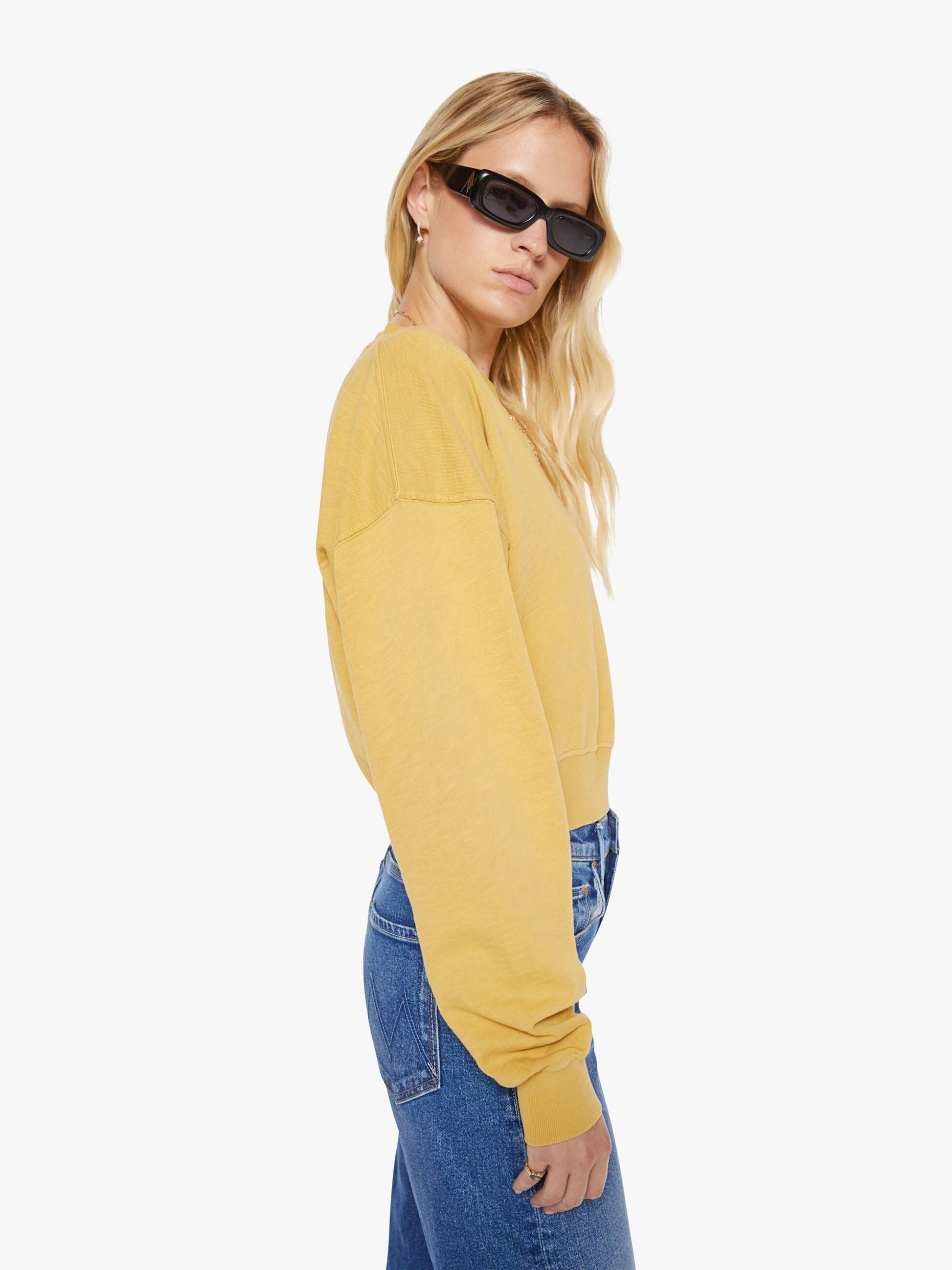 Mother Denim Eterne Cropped V-Neck Sweatshirt Beige (Khaki)