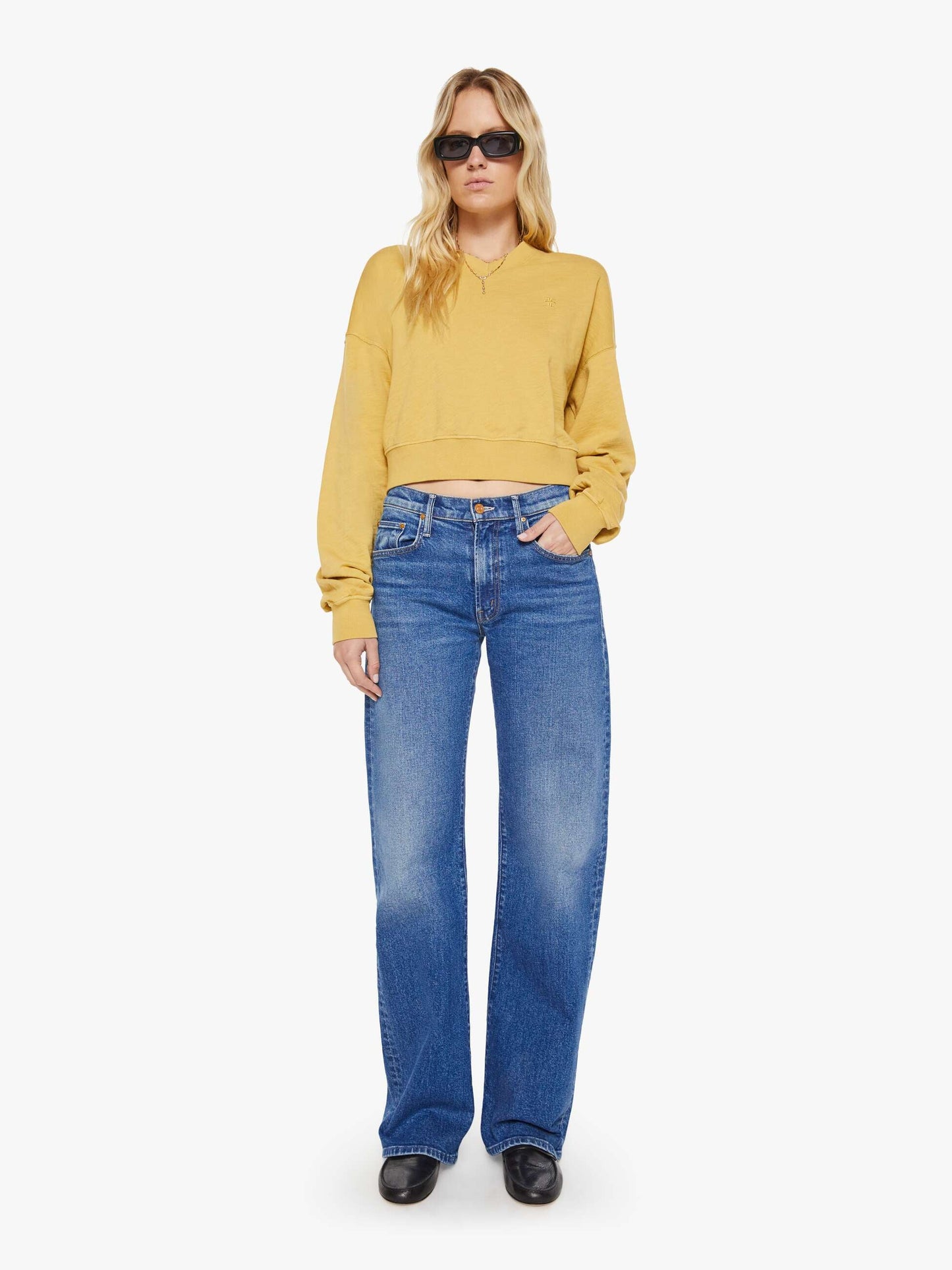 Mother Denim Eterne Cropped V-Neck Sweatshirt Beige (Khaki)