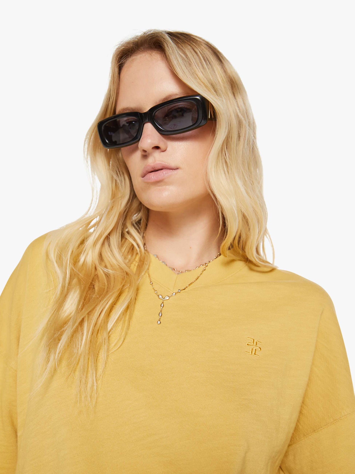 Mother Denim Eterne Cropped V-Neck Sweatshirt Beige (Khaki)