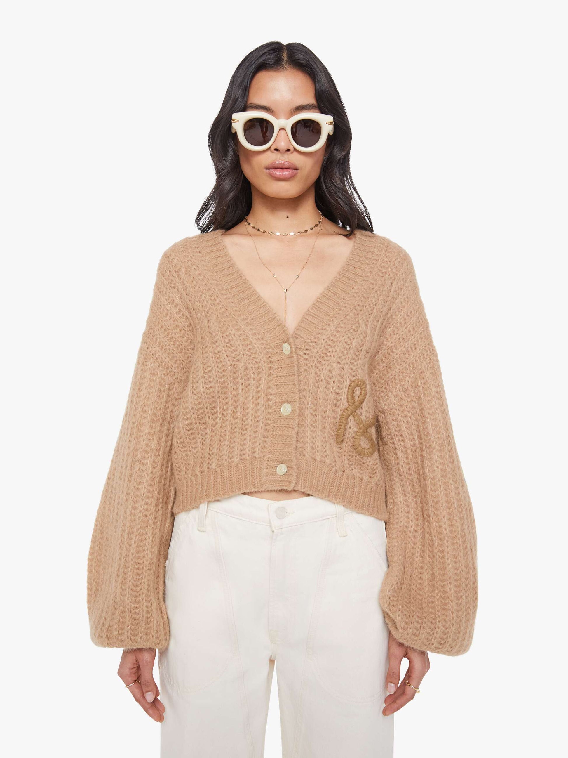 Mother Denim The Puffy Sleeve Varsity Cardigan Brown (Light-Pastel)