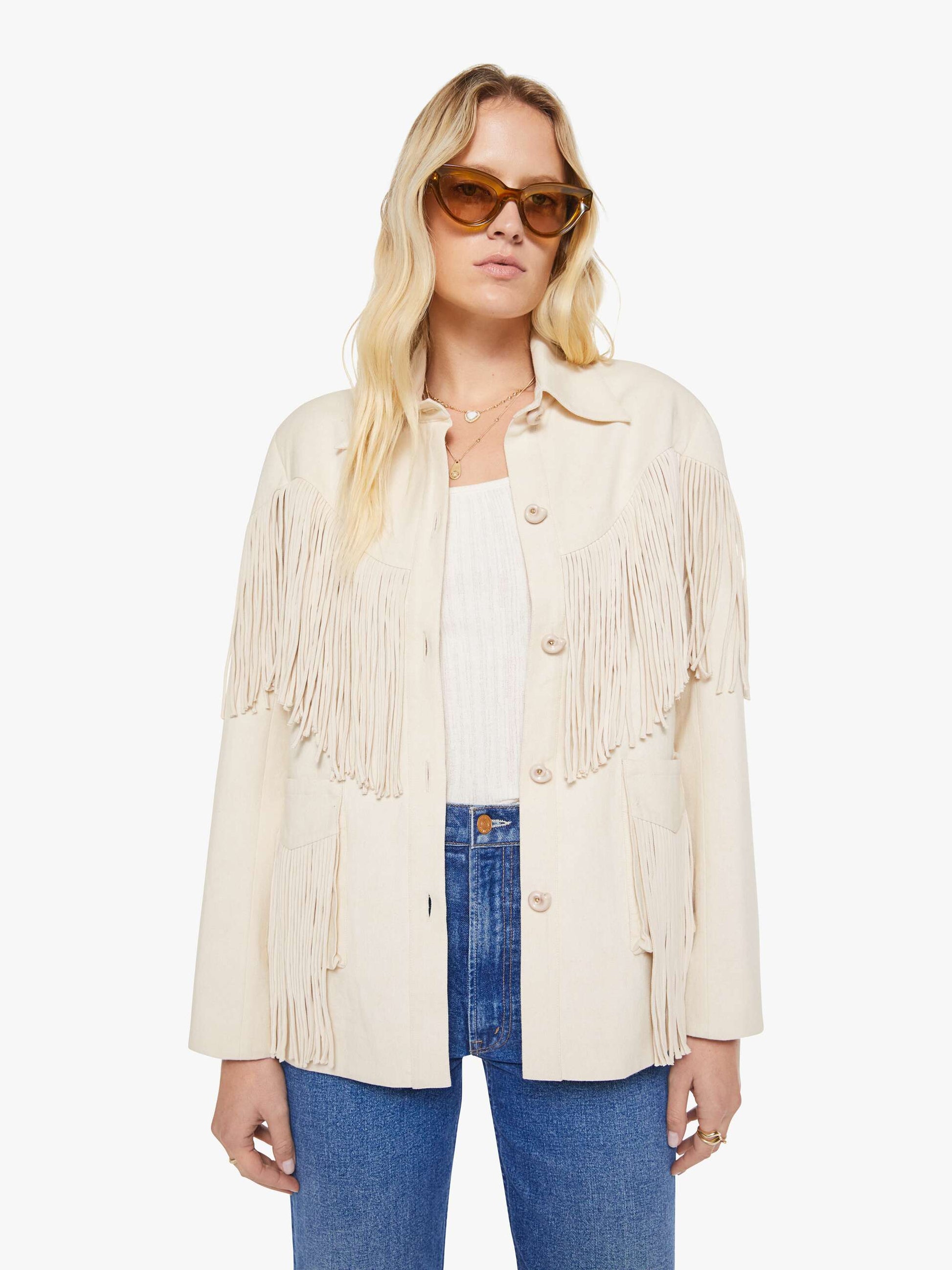 Mother Denim Alix of Bohemia Jude Fringe Jacket DUNE