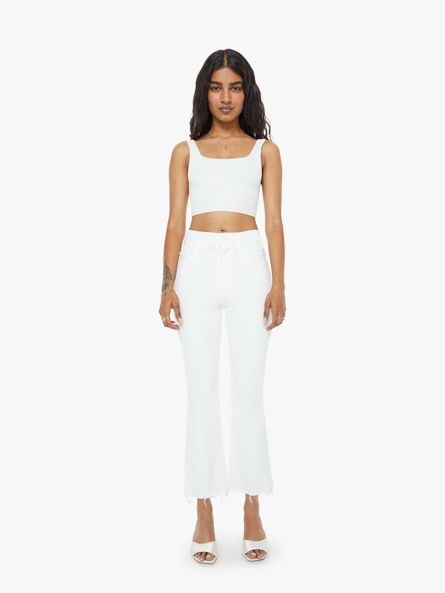 Mother Denim PETITES The Lil Hustler Ankle Fray White