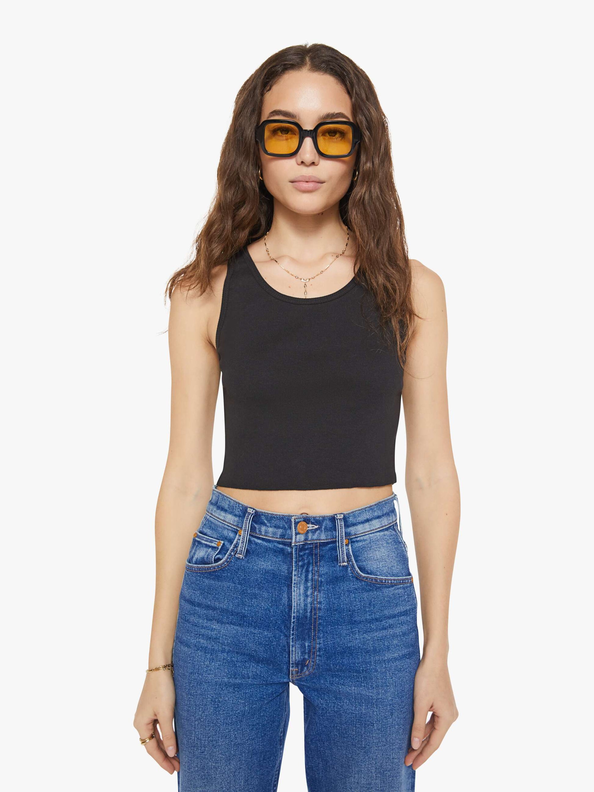 Mother Denim Eterne Cropped Scoop Neck Tank Black