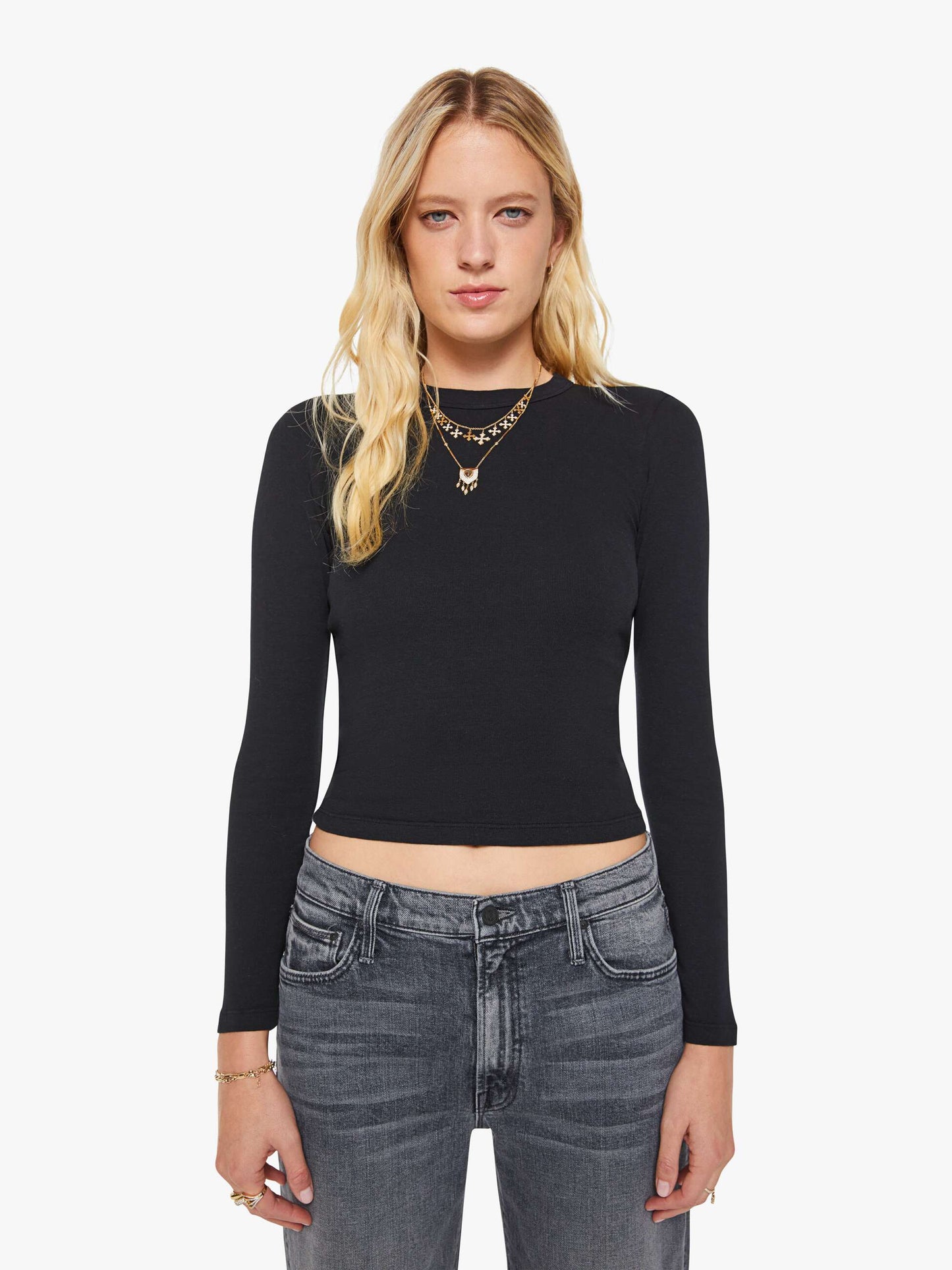 Mother Denim The L/S Itty Bitty Crop Black