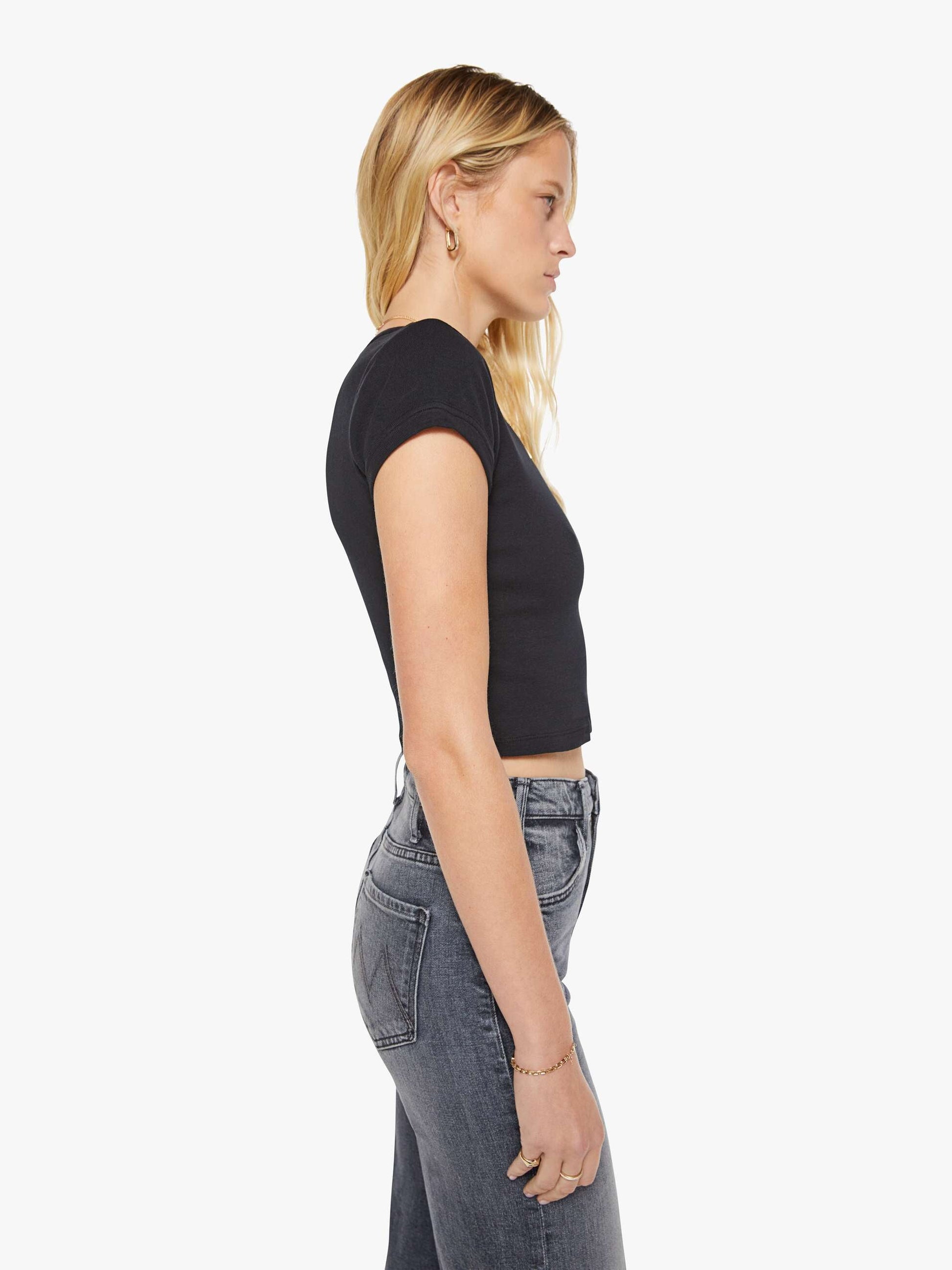 Mother Denim The Itty Bitty Ringer Crop Black