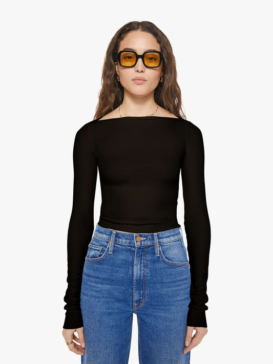Mother Denim Eterne Long Sleeve Boatneck Top Black
