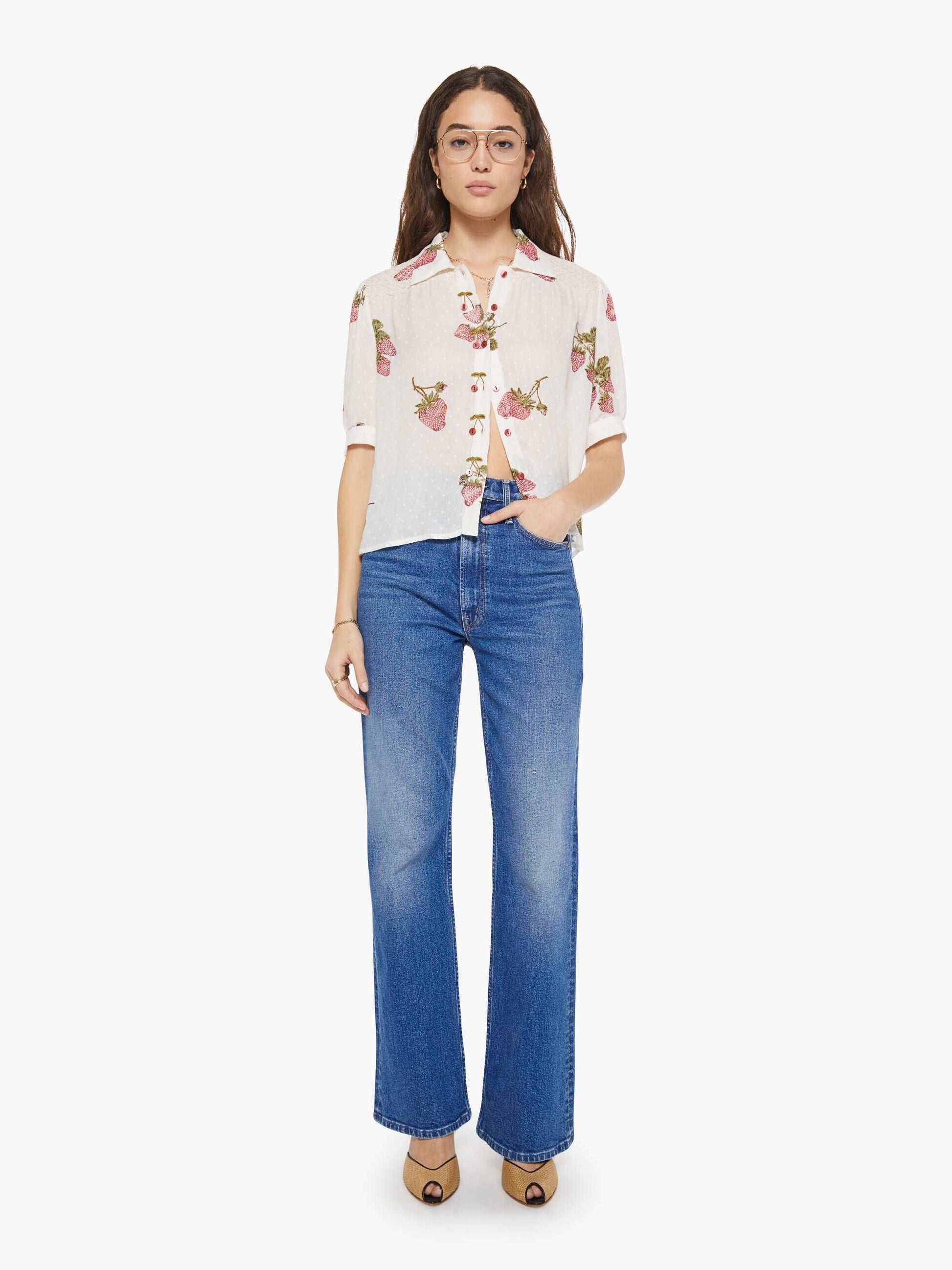 Mother Denim Alix of Bohemia Peyton Shirt STRAWBERRY DOT