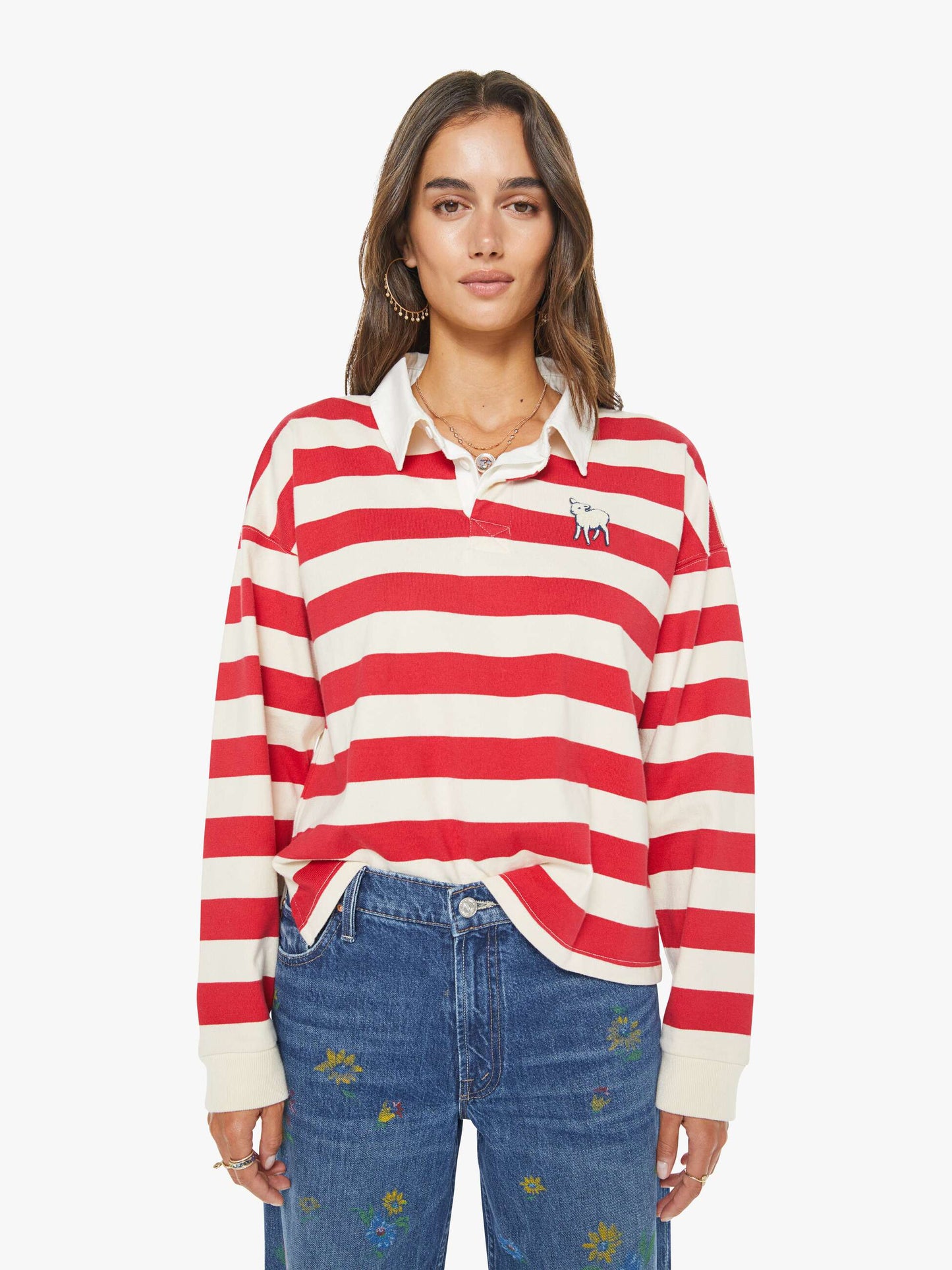 Mother Denim The Boxy Match Tango Red And Cream