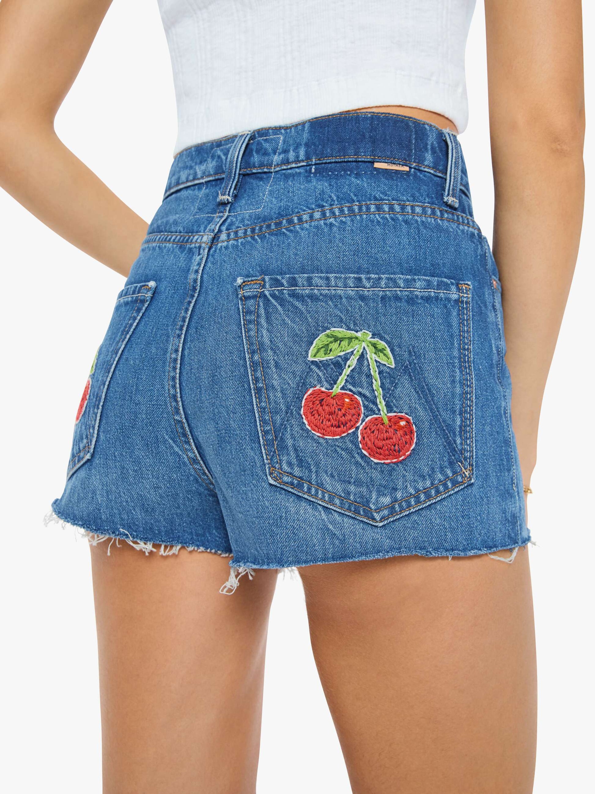 Mother Denim The Tune Up Short Fray Green Thumb With Cherries