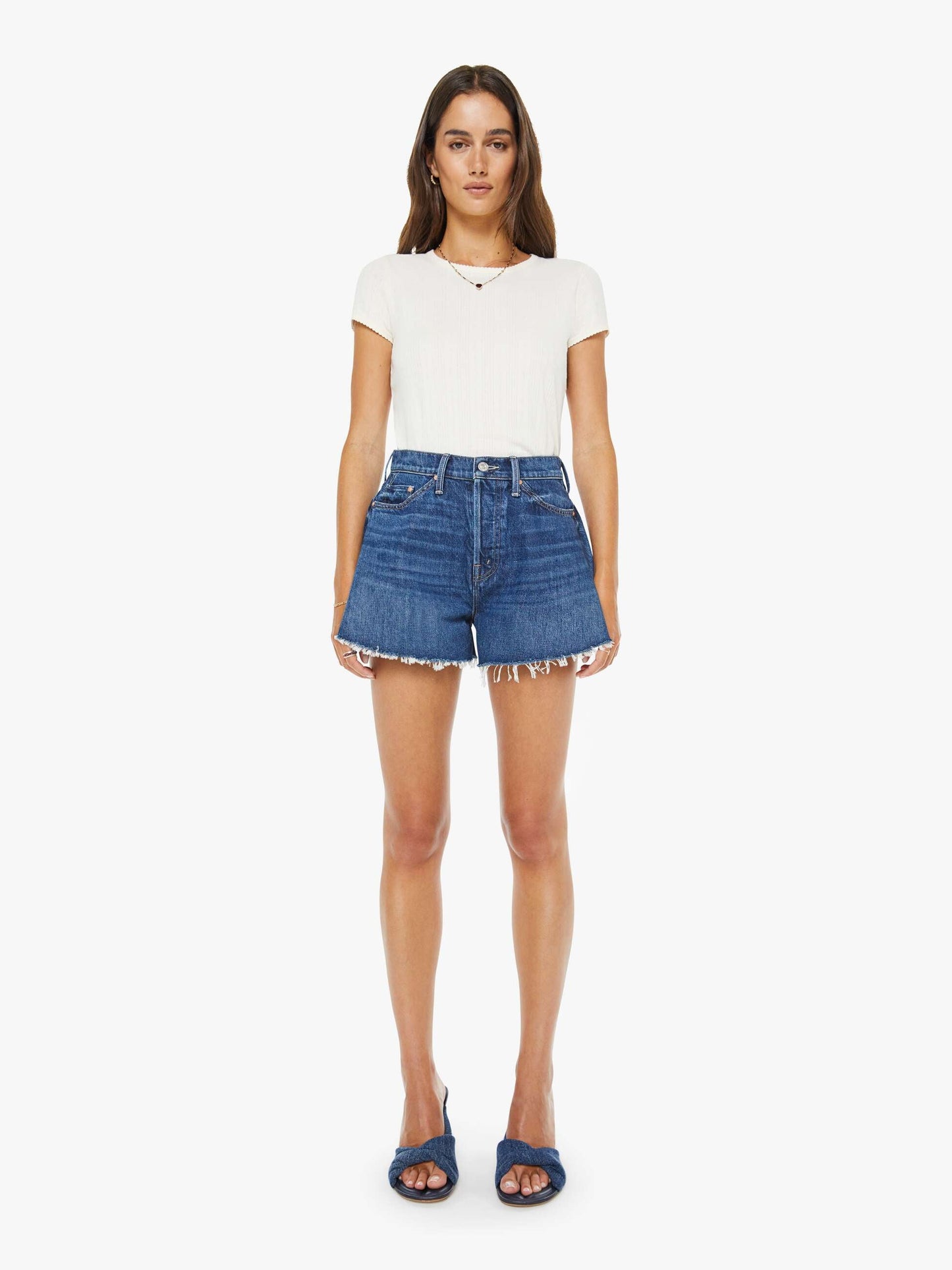 Mother Denim The Flutter Short Fray Blue (Dark)