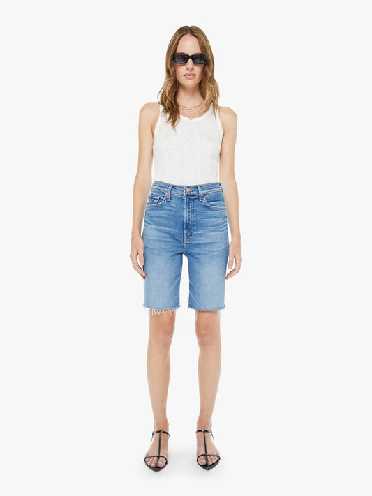 Mother Denim High Waisted Rider Bermuda Short Fray Float My Boat