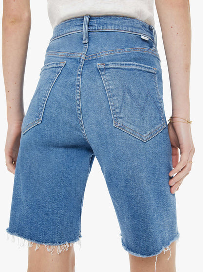 Mother Denim High Waisted Rider Bermuda Short Fray Float My Boat