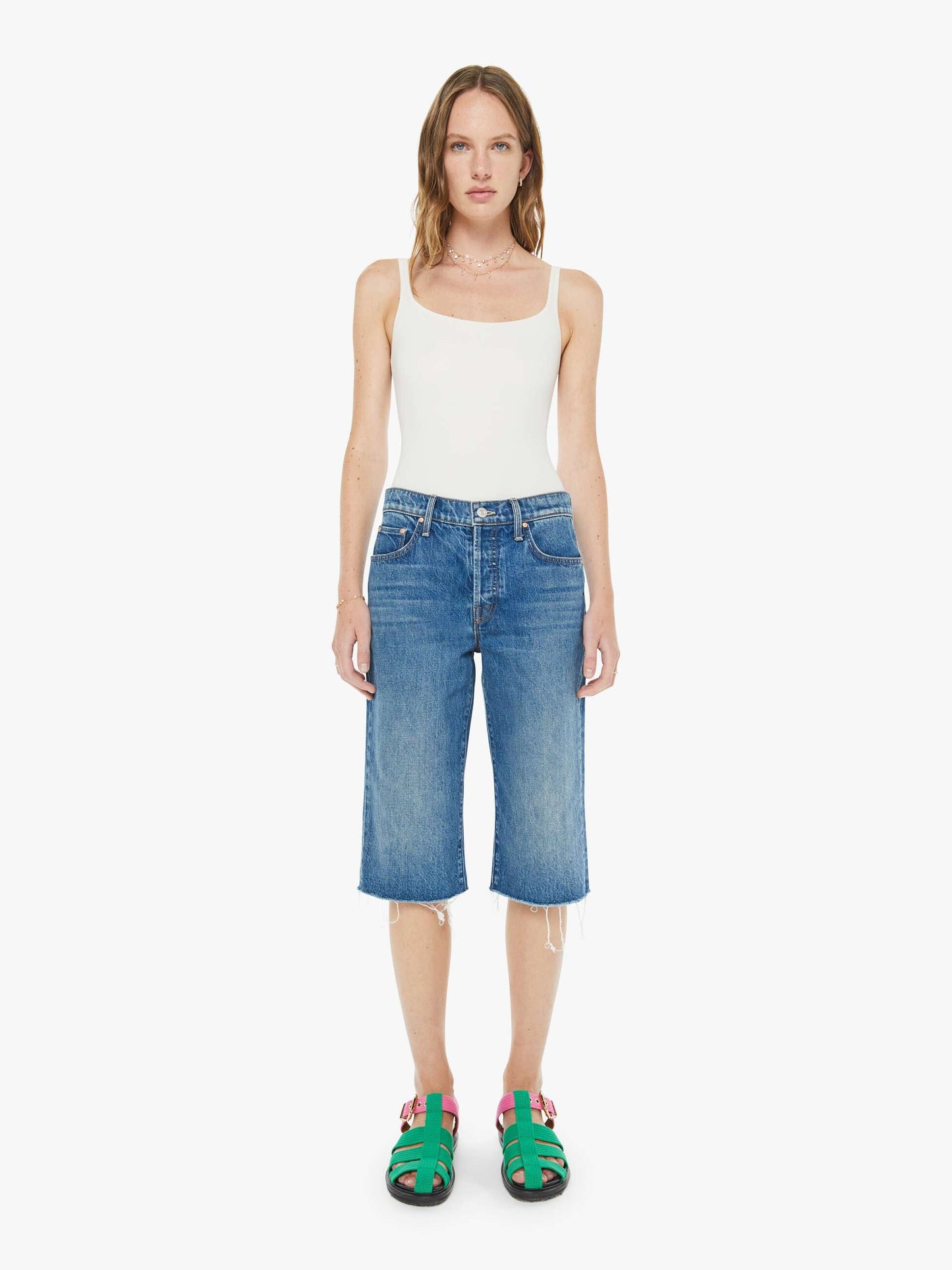 Mother Denim The Kick It Half N' Half Fray Green Thumb