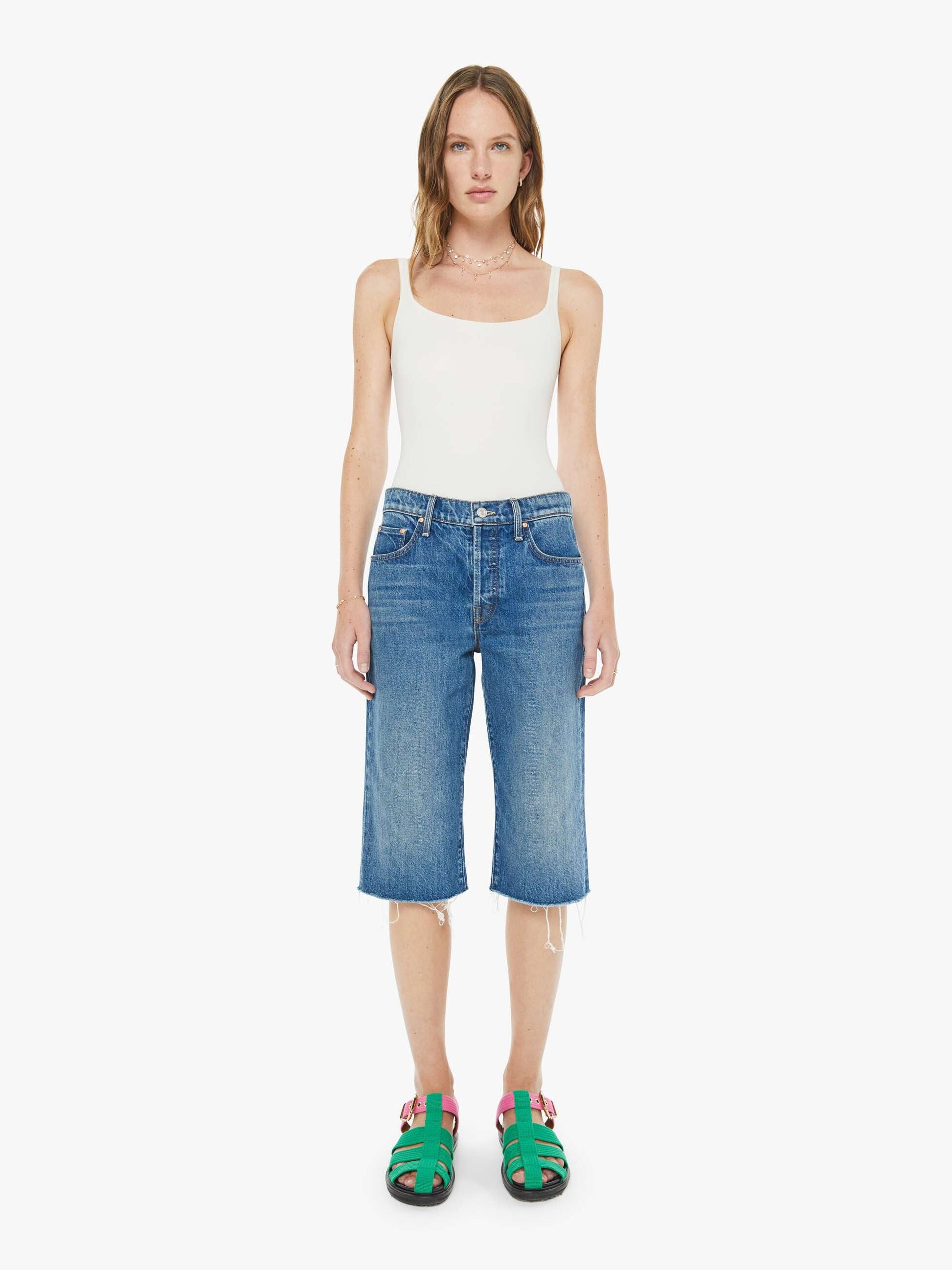 Mother Denim The Kick It Half N' Half Fray Green Thumb