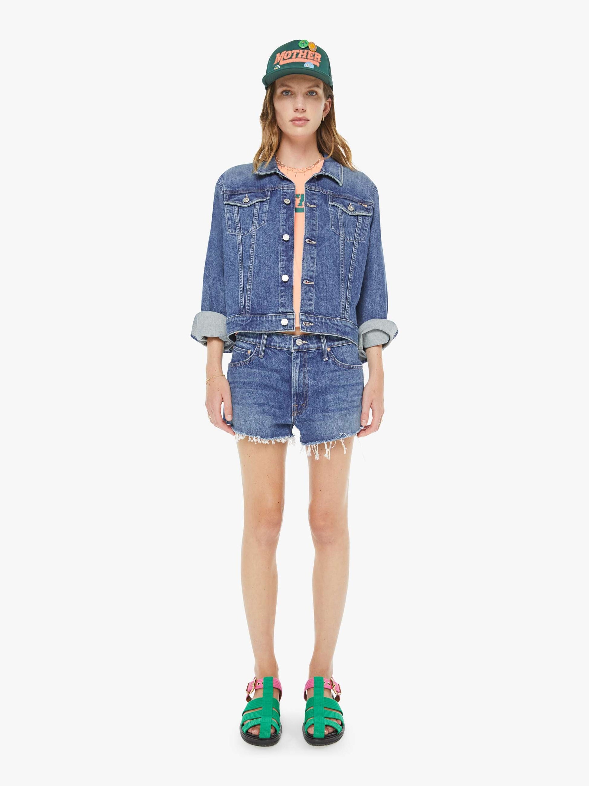 Mother Denim The Kick It Half N' Half Fray Green Thumb