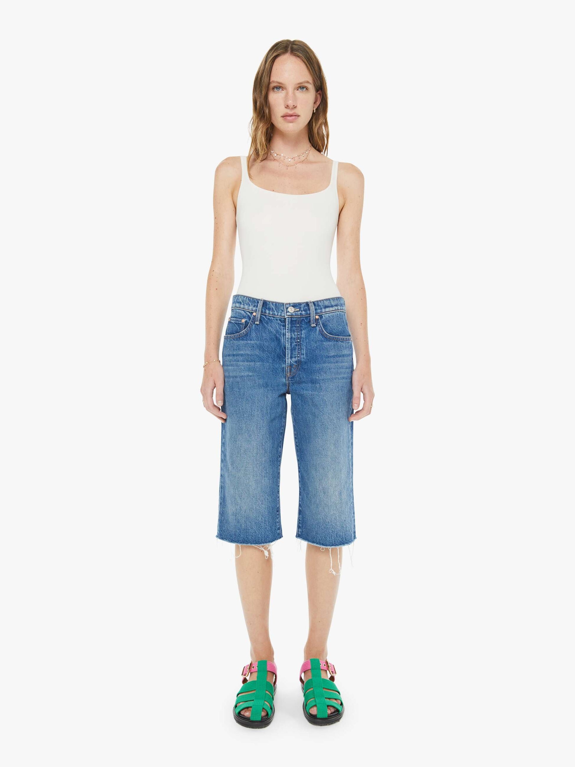 Mother Denim The Kick It Half N' Half Fray Green Thumb