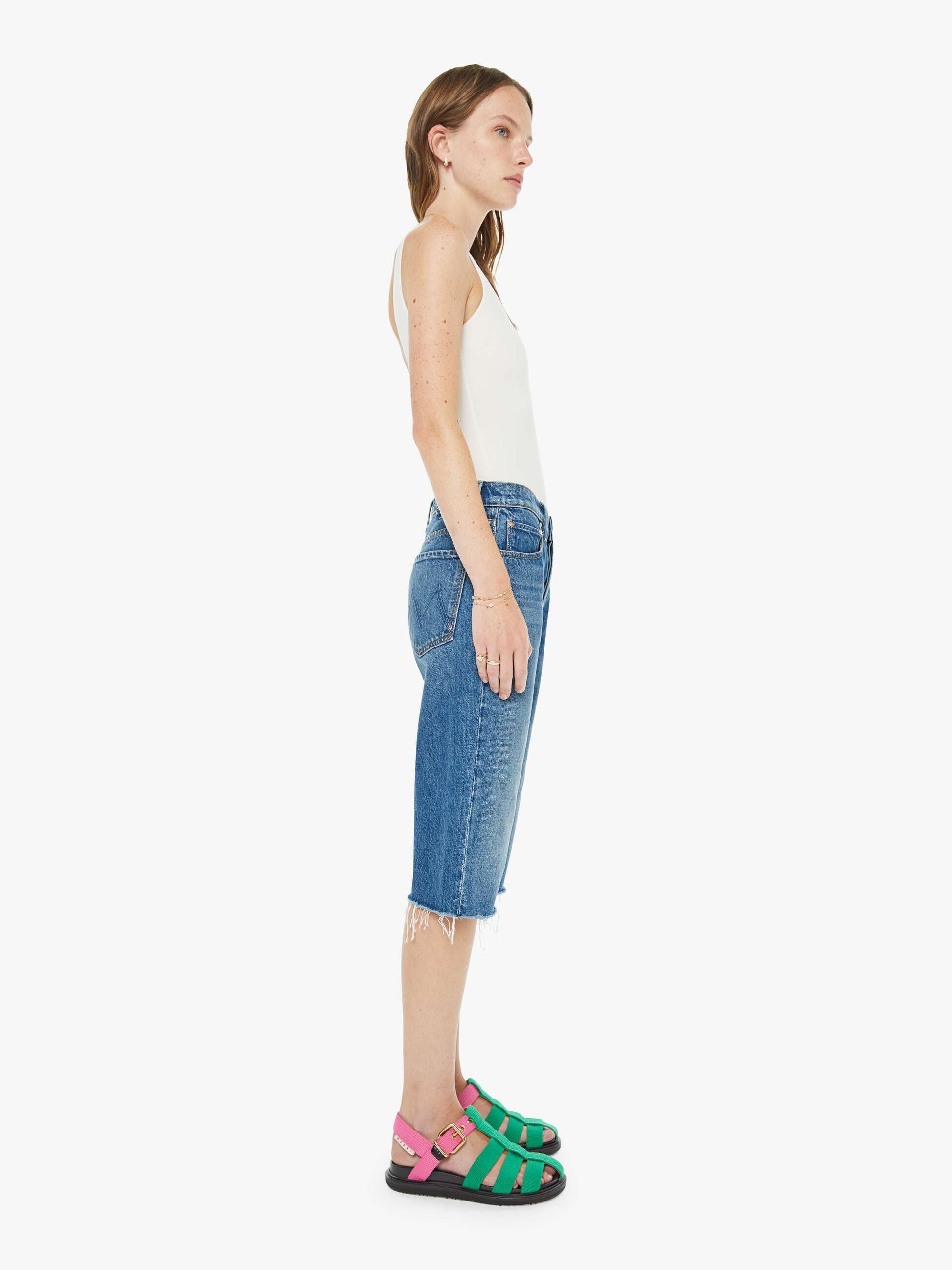 Mother Denim The Kick It Half N' Half Fray Green Thumb