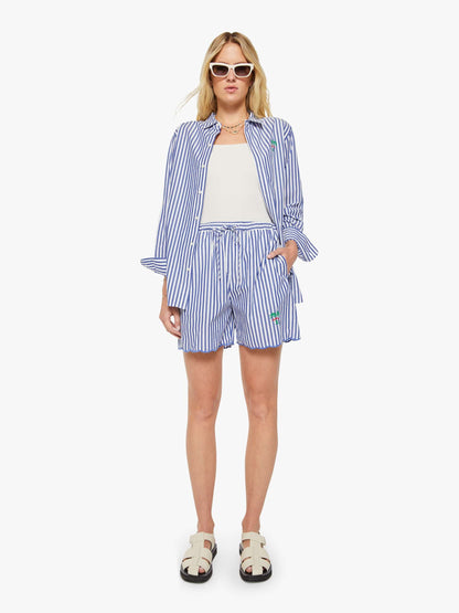 Mother Denim The Drawn Freeballer Short White And Blue Stripe