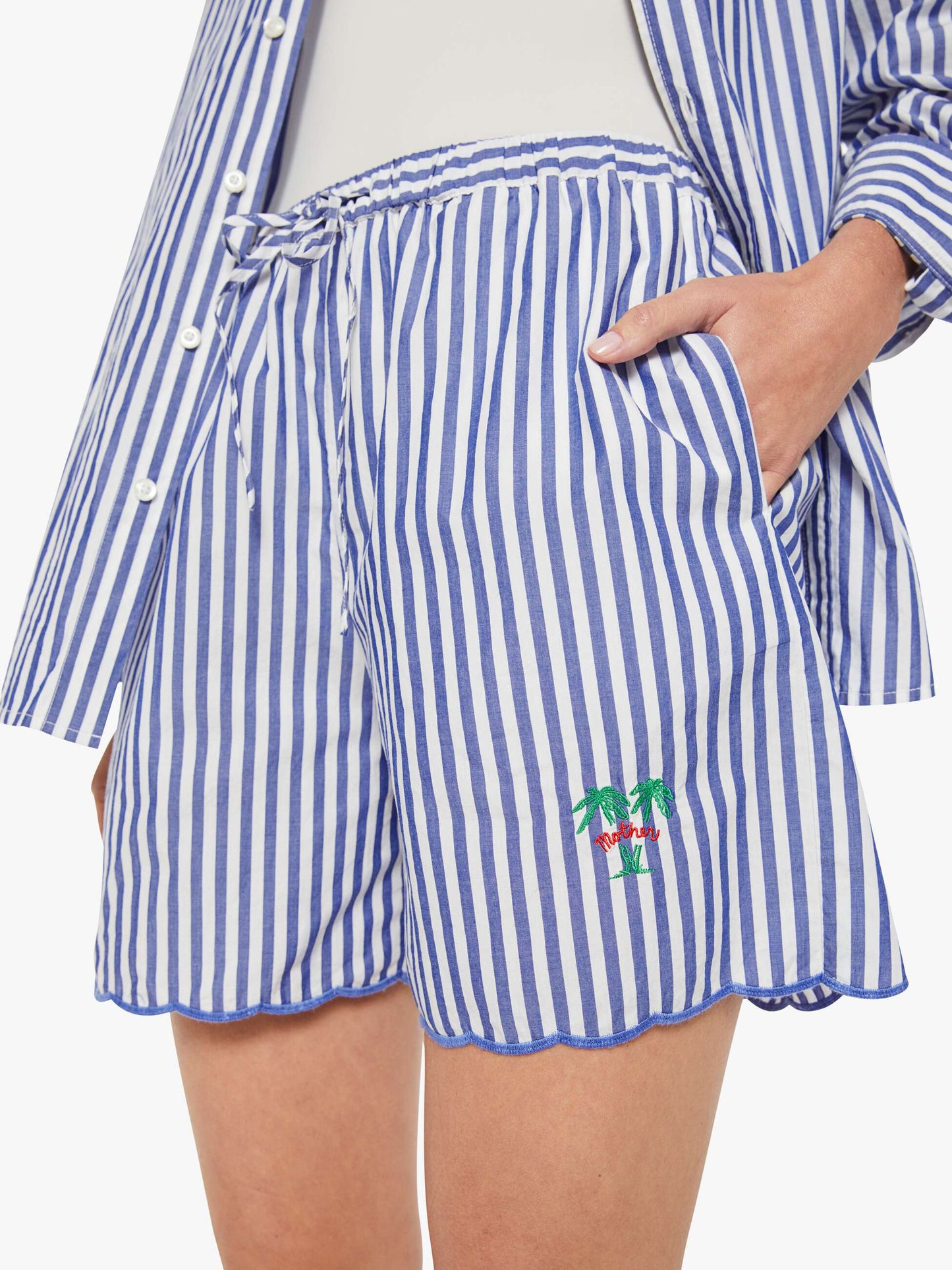 Mother Denim The Drawn Freeballer Short White And Blue Stripe