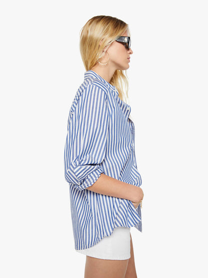 Mother Denim The Drawn Freeballer Short White And Blue Stripe