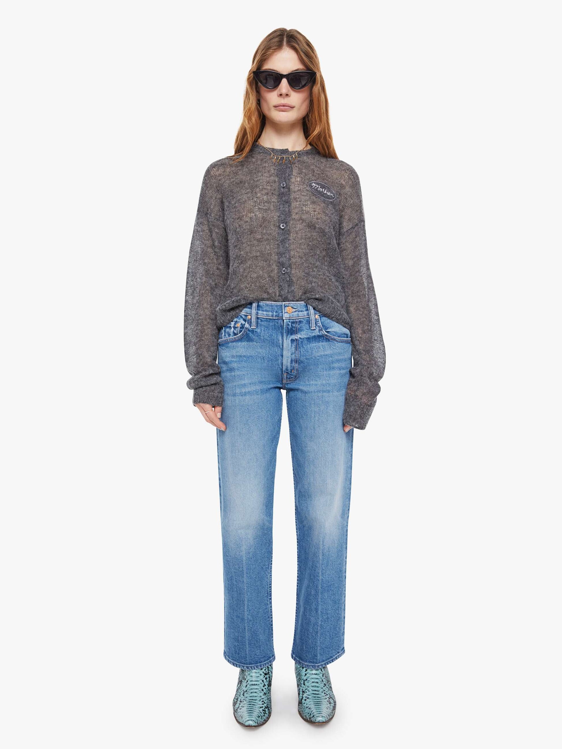 Mother Denim The Crop Cardigan Grey