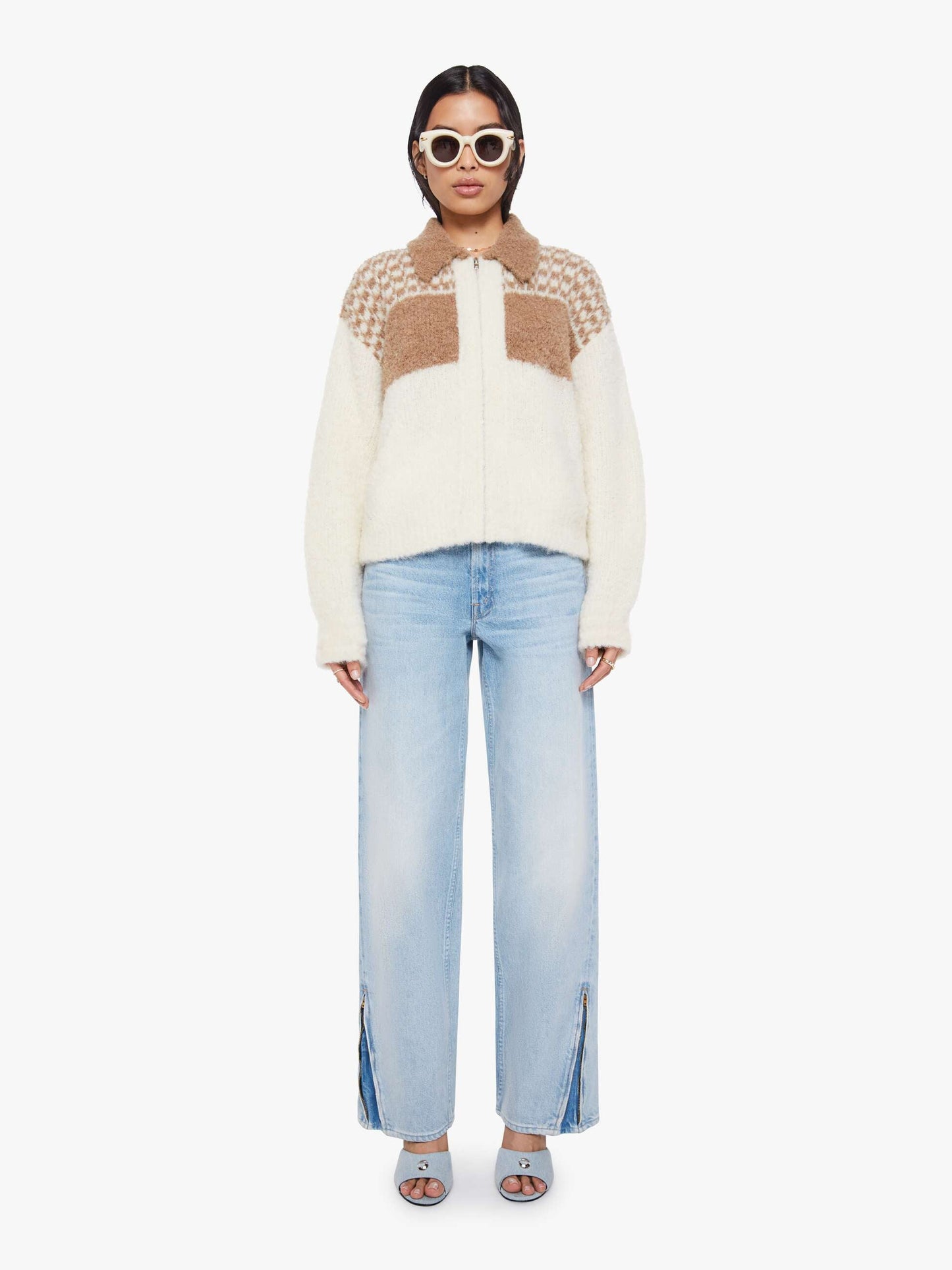Mother Denim The Zip Raquette Cardigan Fluff Back