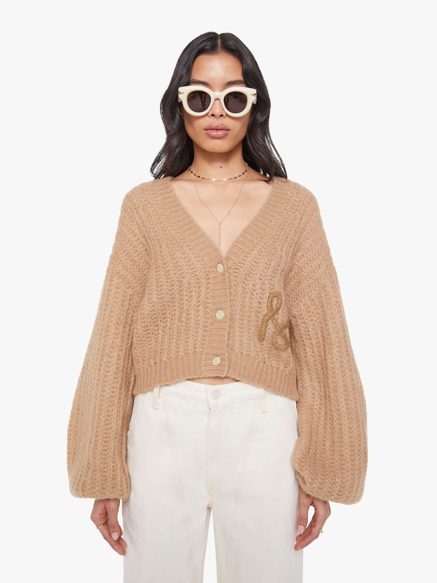 Mother Denim The Puffy Sleeve Varsity Cardigan Brown (Light-Pastel)