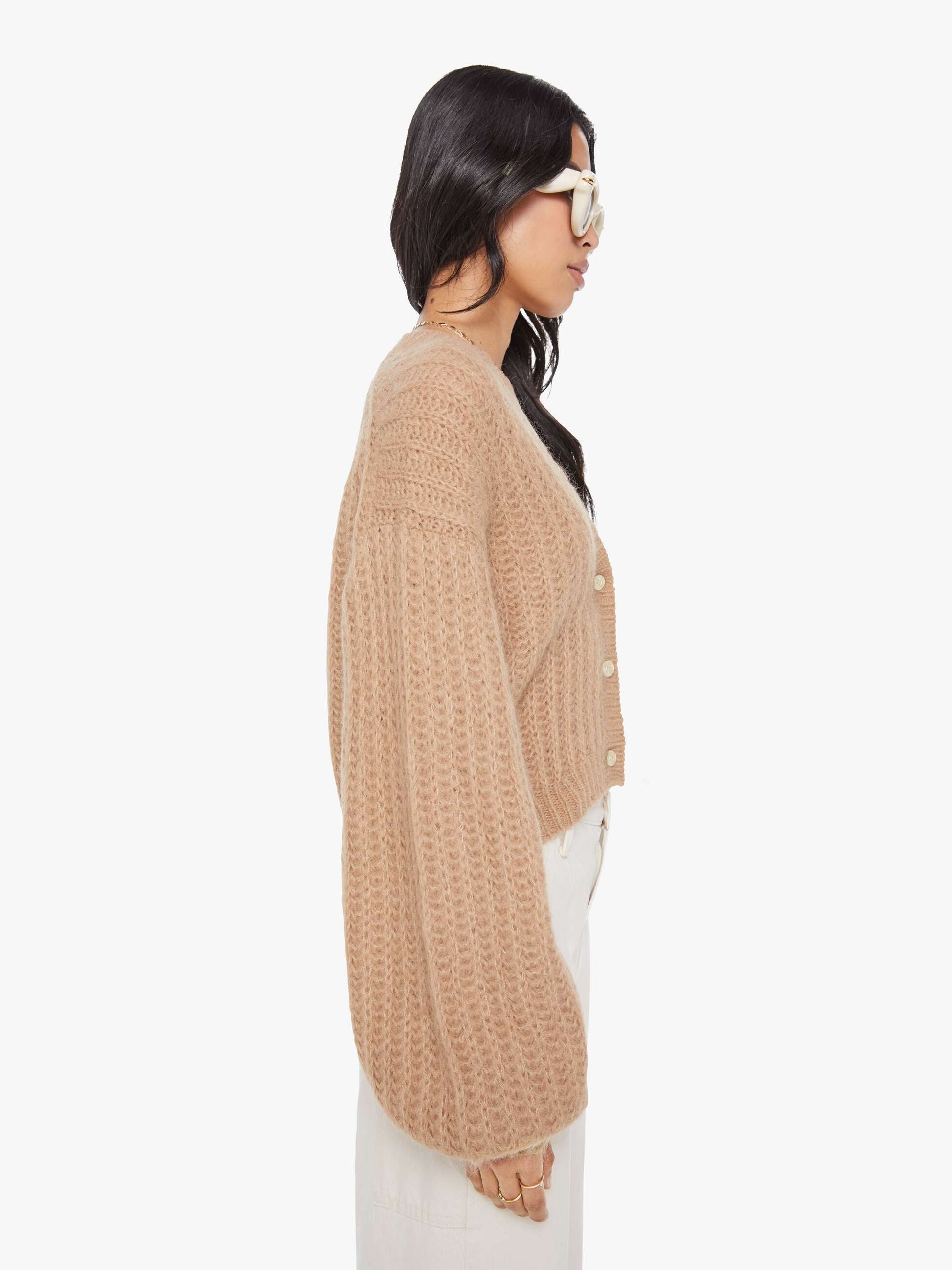 Mother Denim The Puffy Sleeve Varsity Cardigan Brown (Light-Pastel)