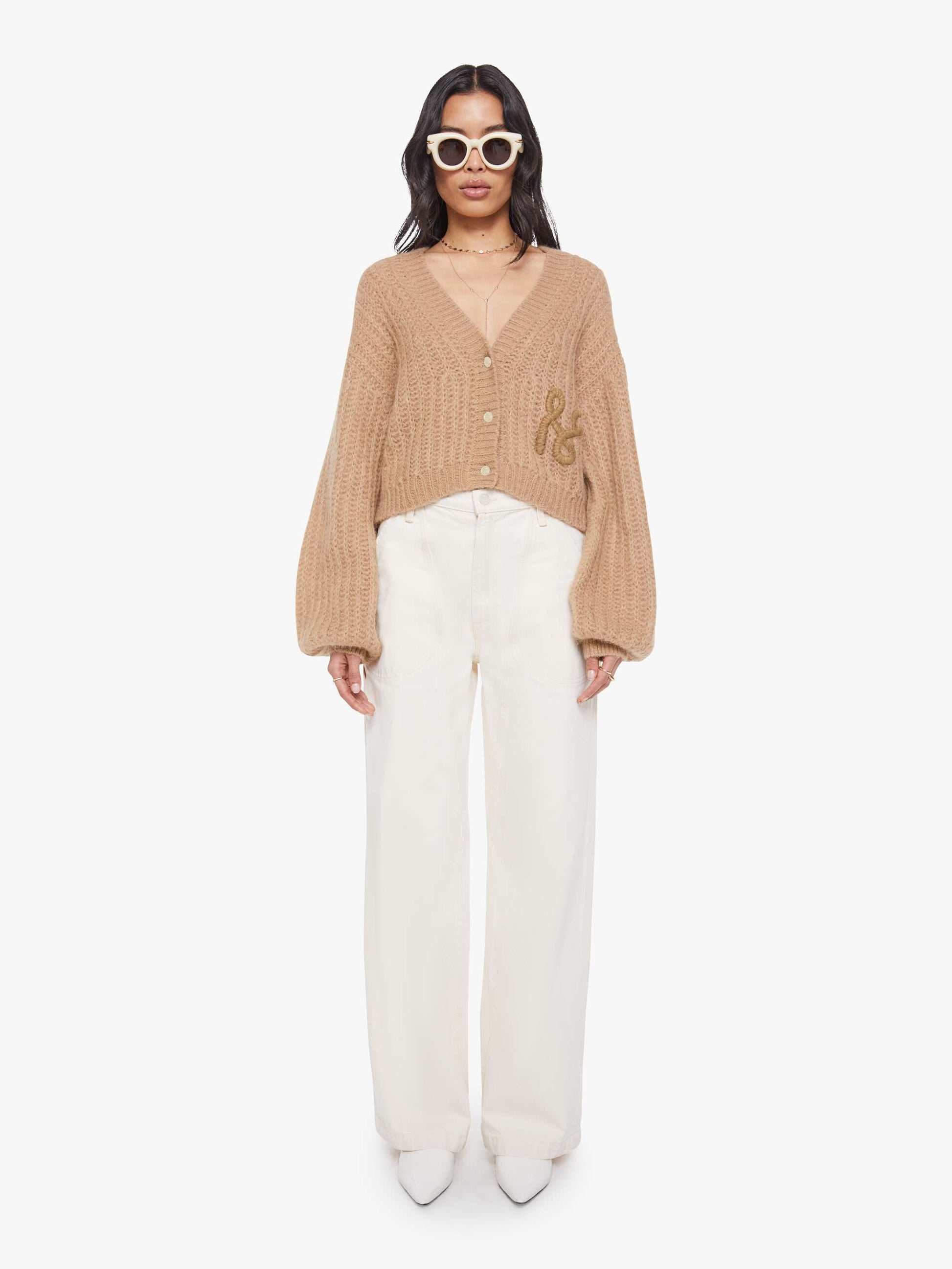 Mother Denim The Puffy Sleeve Varsity Cardigan Brown (Light-Pastel)