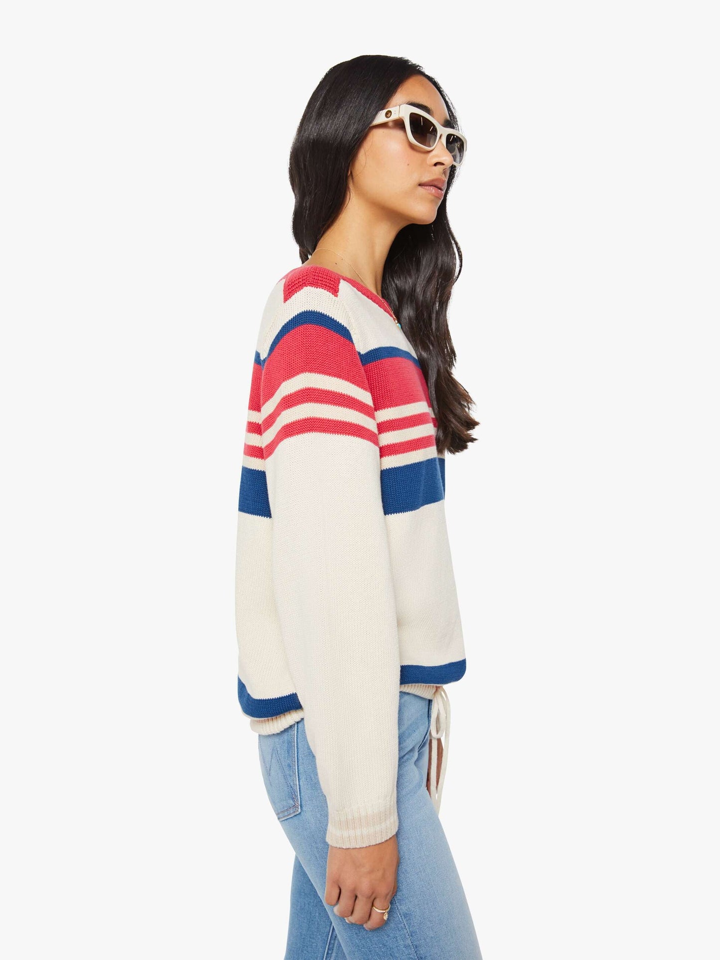 Mother Denim The L/S Skipper Ivory Red Multi Stripe
