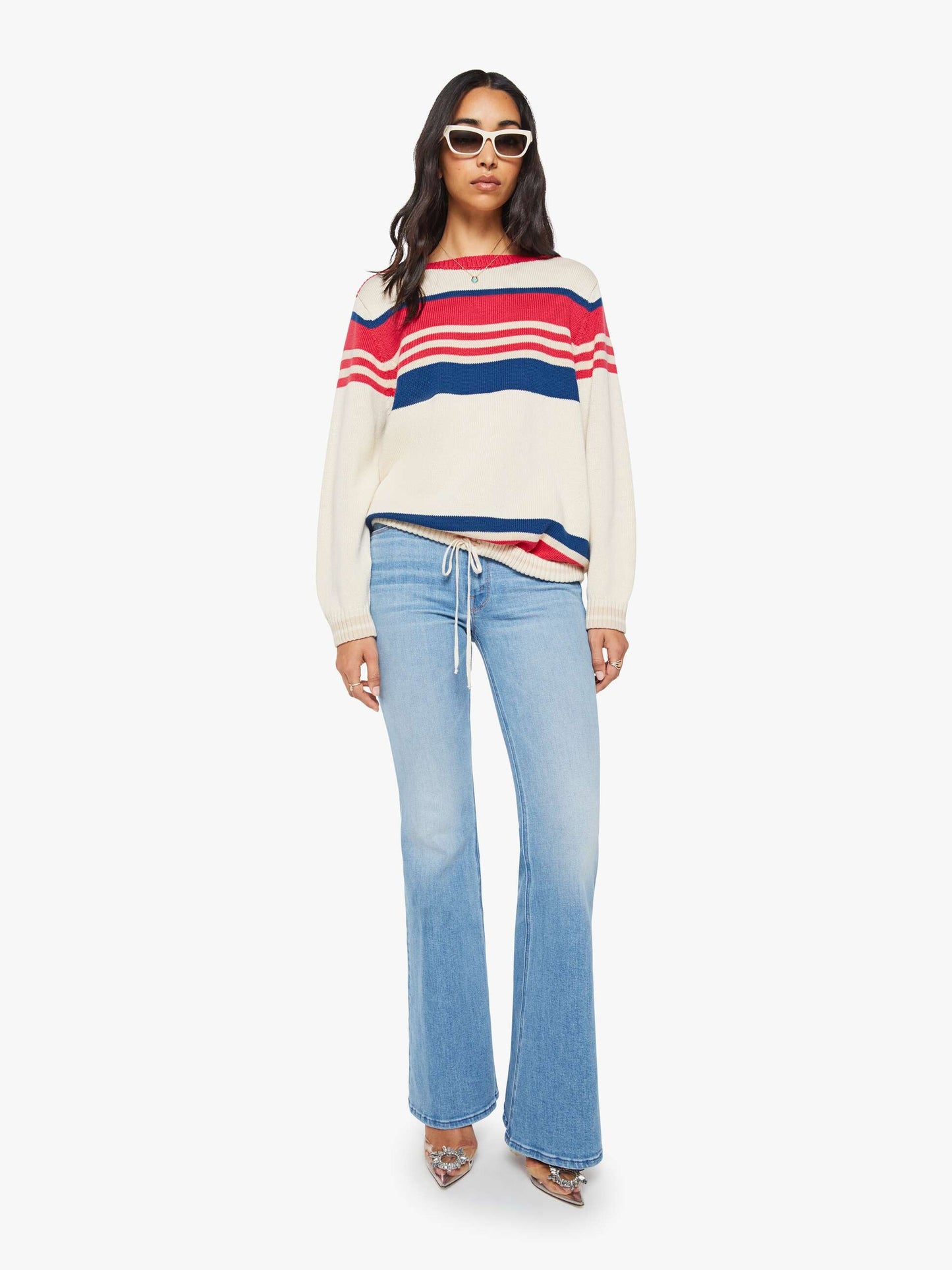 Mother Denim The L/S Skipper Ivory Red Multi Stripe