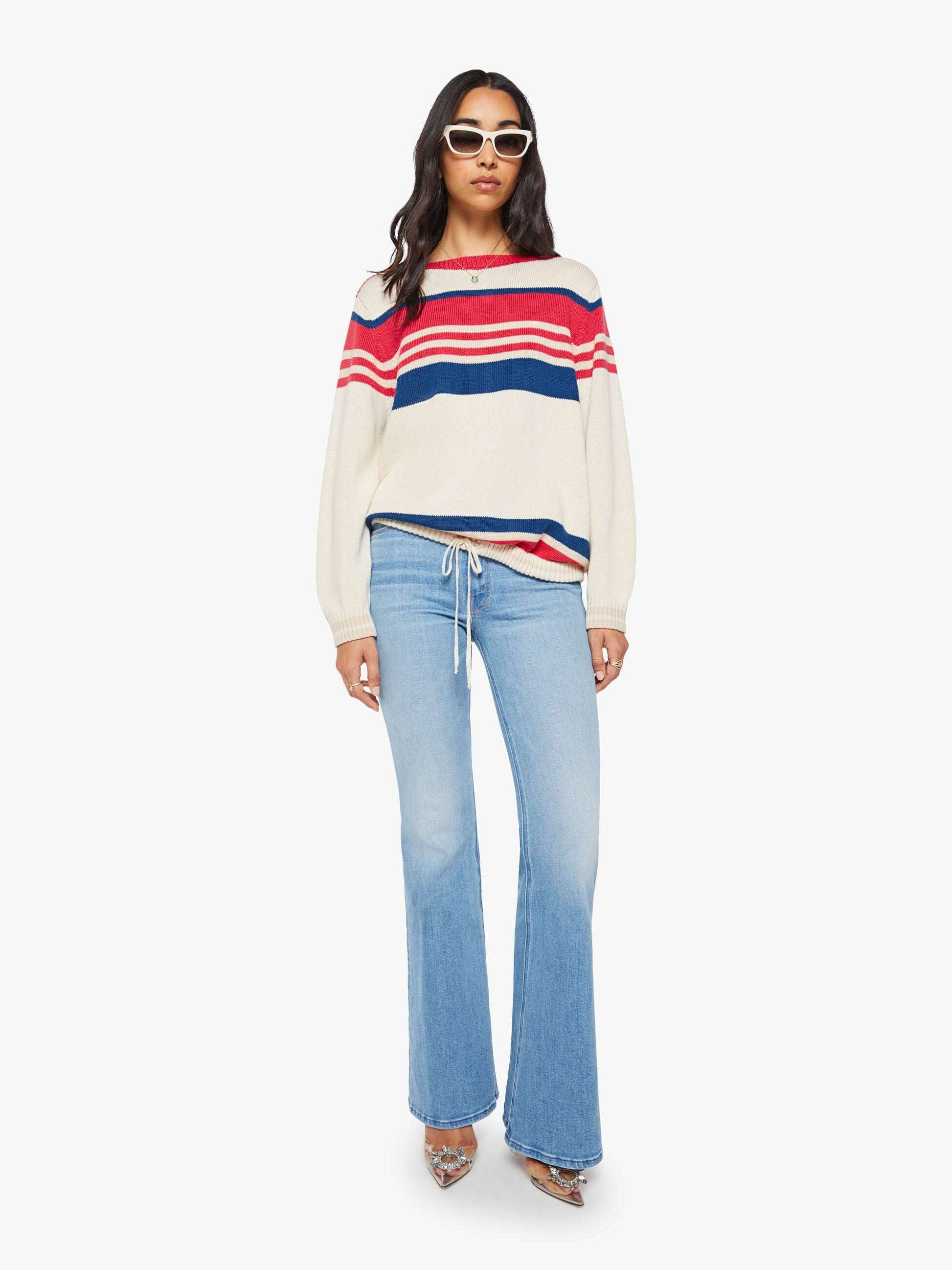 Mother Denim The L/S Skipper Ivory Red Multi Stripe