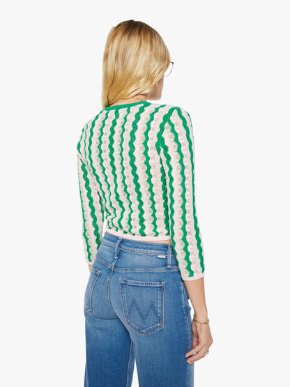 Mother Denim THE CREW NECK CARDIGAN POI GREEN PINK COMBO Pointelle