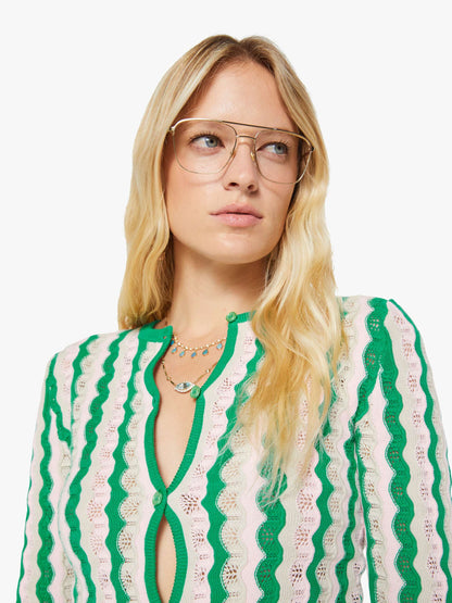 Mother Denim THE CREW NECK CARDIGAN POI GREEN PINK COMBO Pointelle