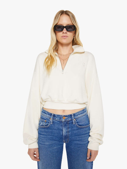 Mother Denim Eterne Cropped Half-Zip Sweatshirt White (Open)