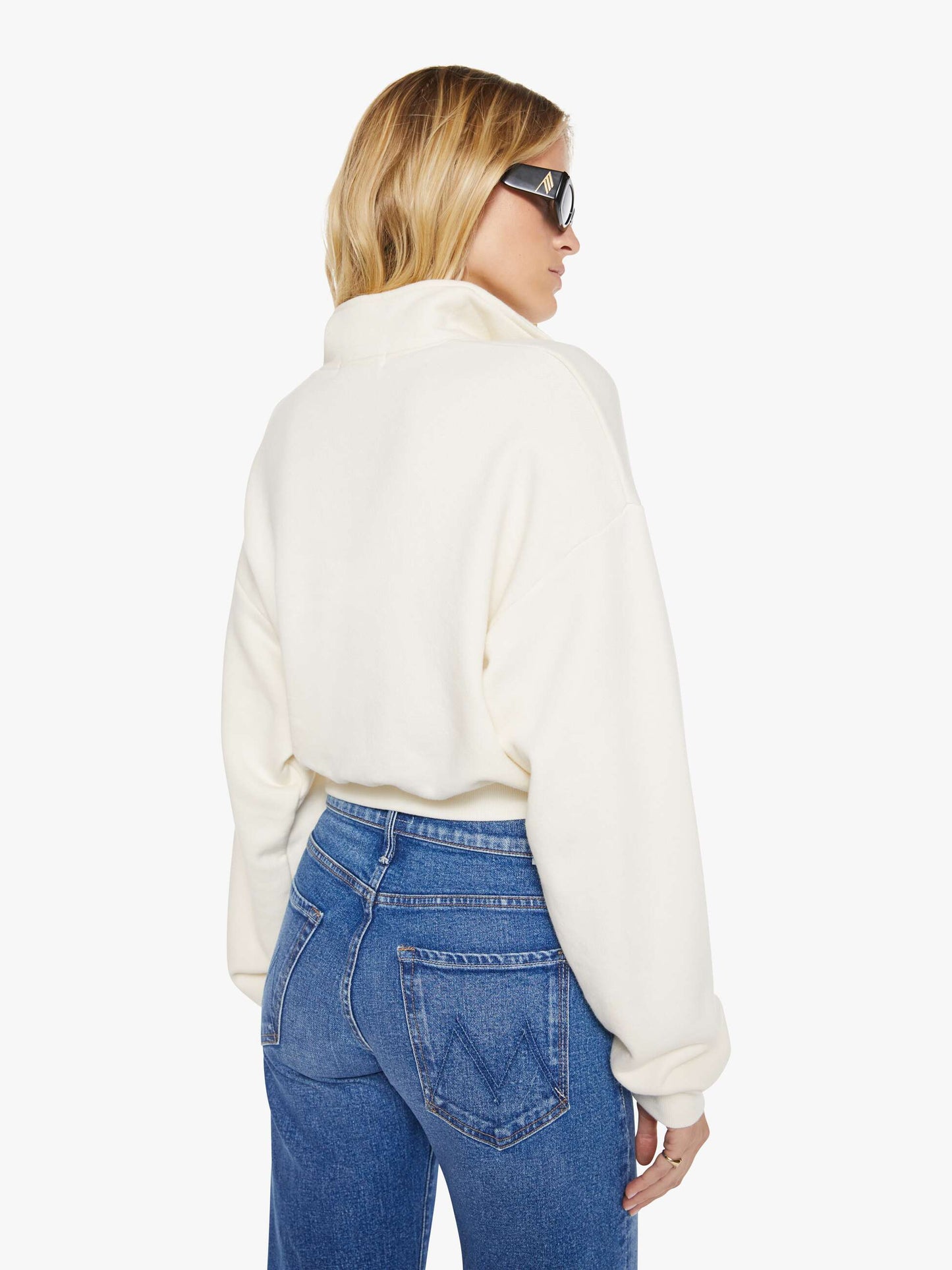 Mother Denim Eterne Cropped Half-Zip Sweatshirt White (Open)