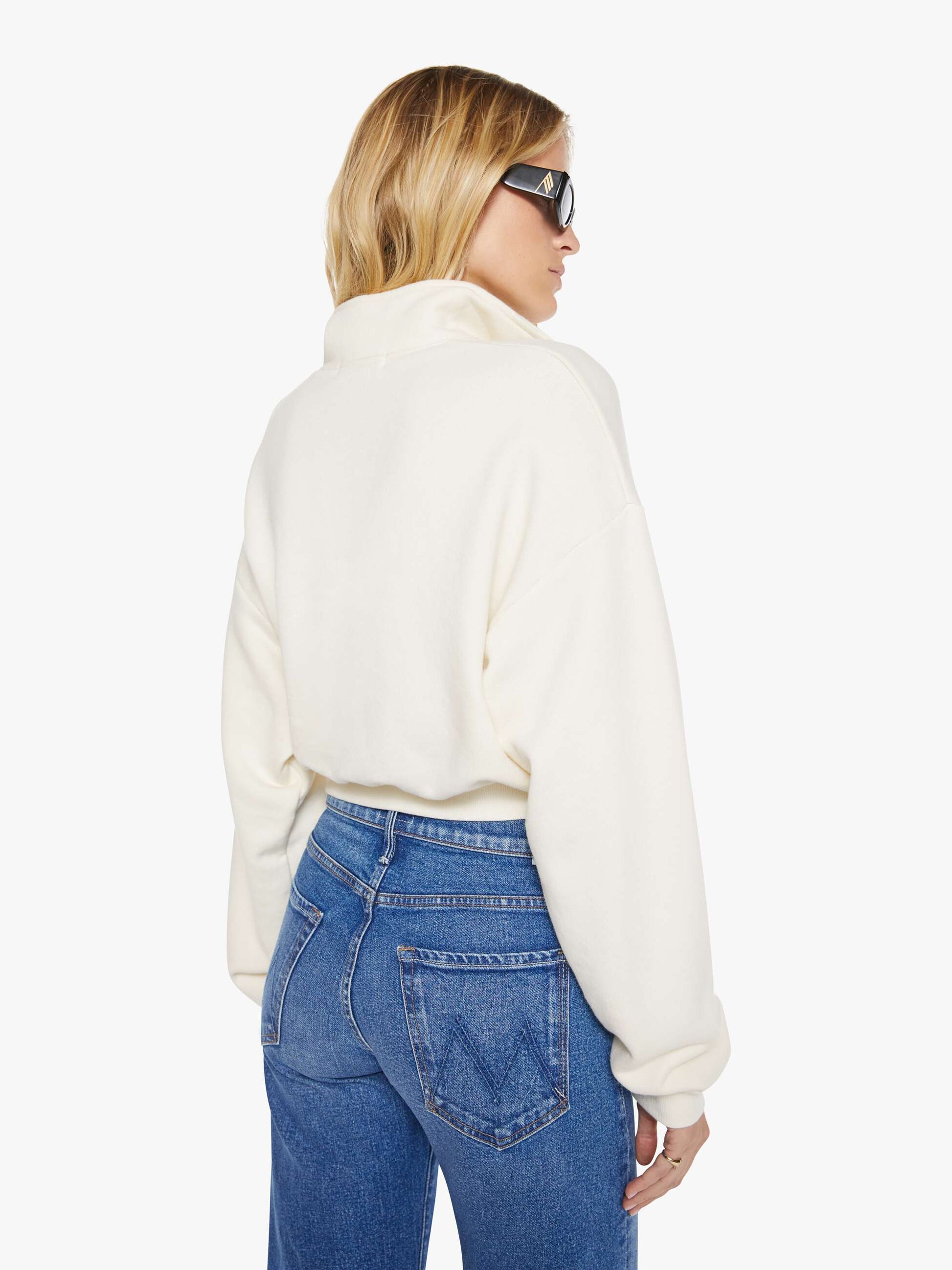 Mother Denim Eterne Cropped Half-Zip Sweatshirt White (Open)