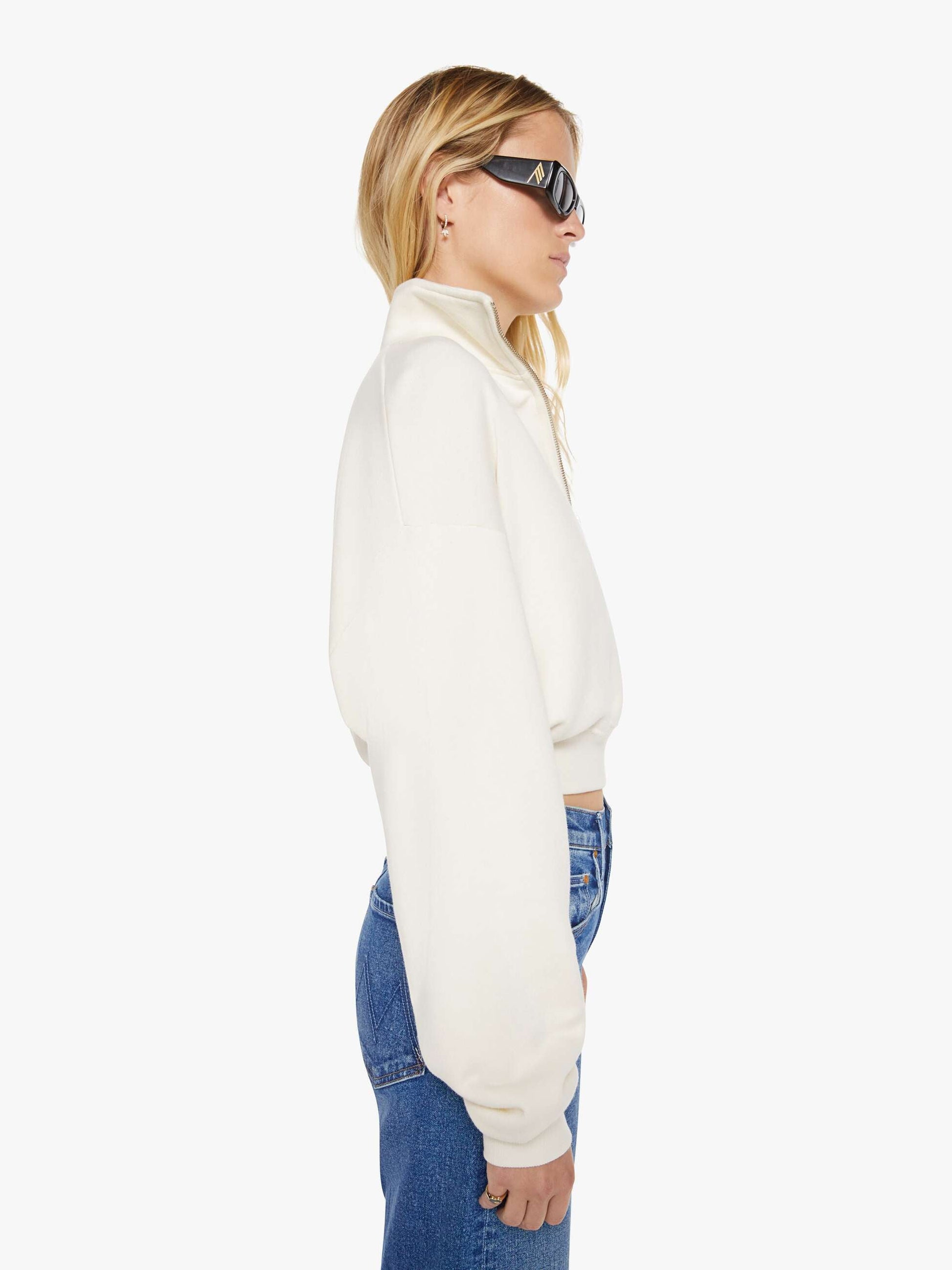 Mother Denim Eterne Cropped Half-Zip Sweatshirt White (Open)